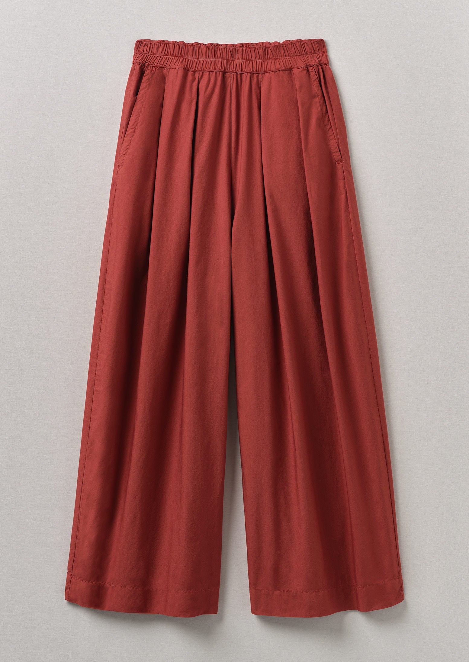 Pleated Cotton Poplin Pull On Pants | Brick