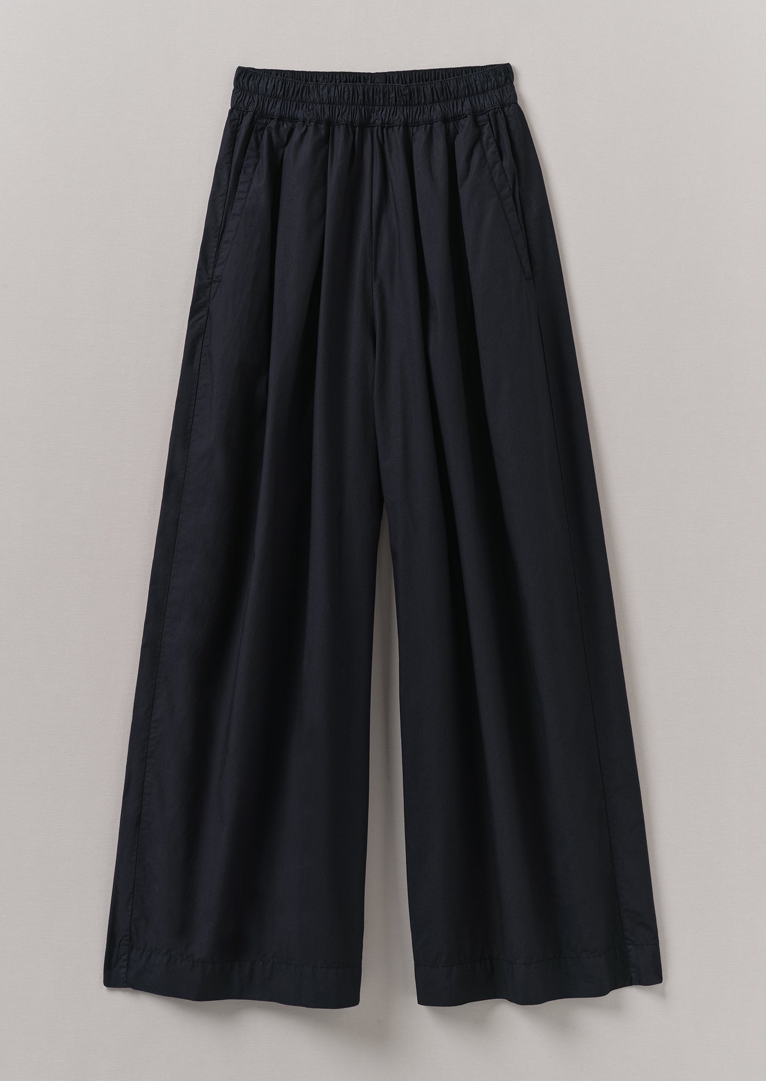 Pleated Cotton Poplin Pull On Pants | Ink