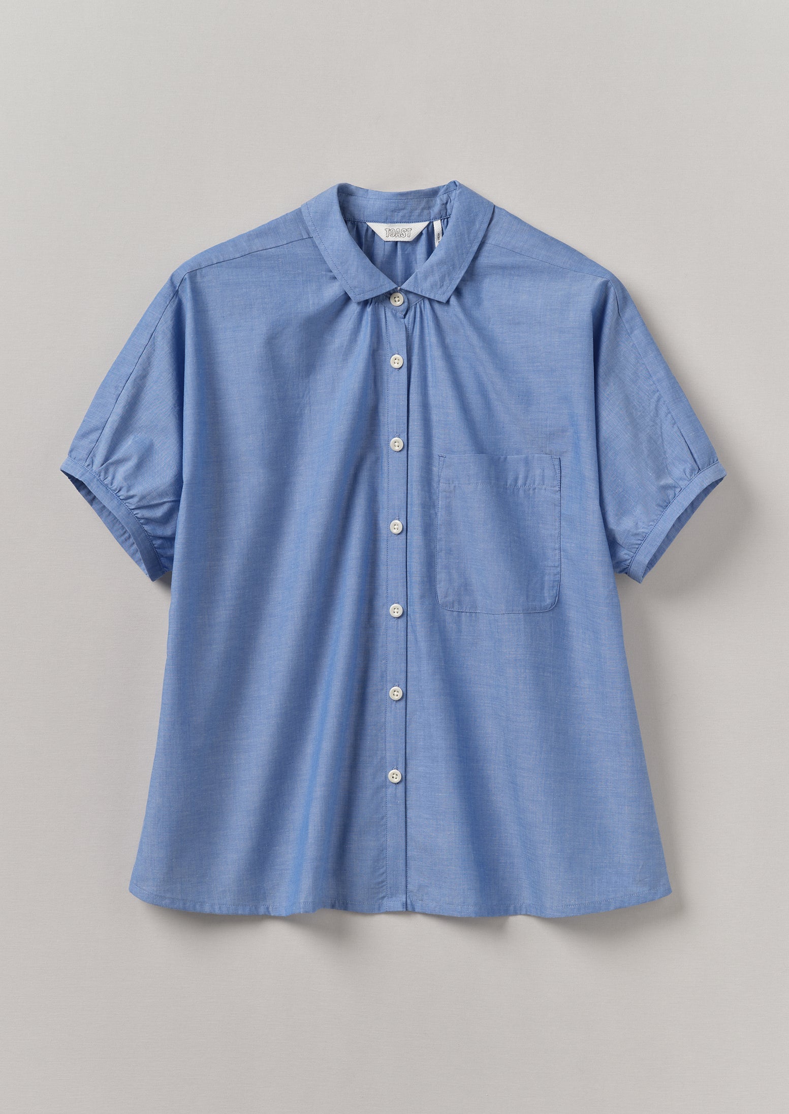 Gathered Cotton Chambray Shirt | Light Blue