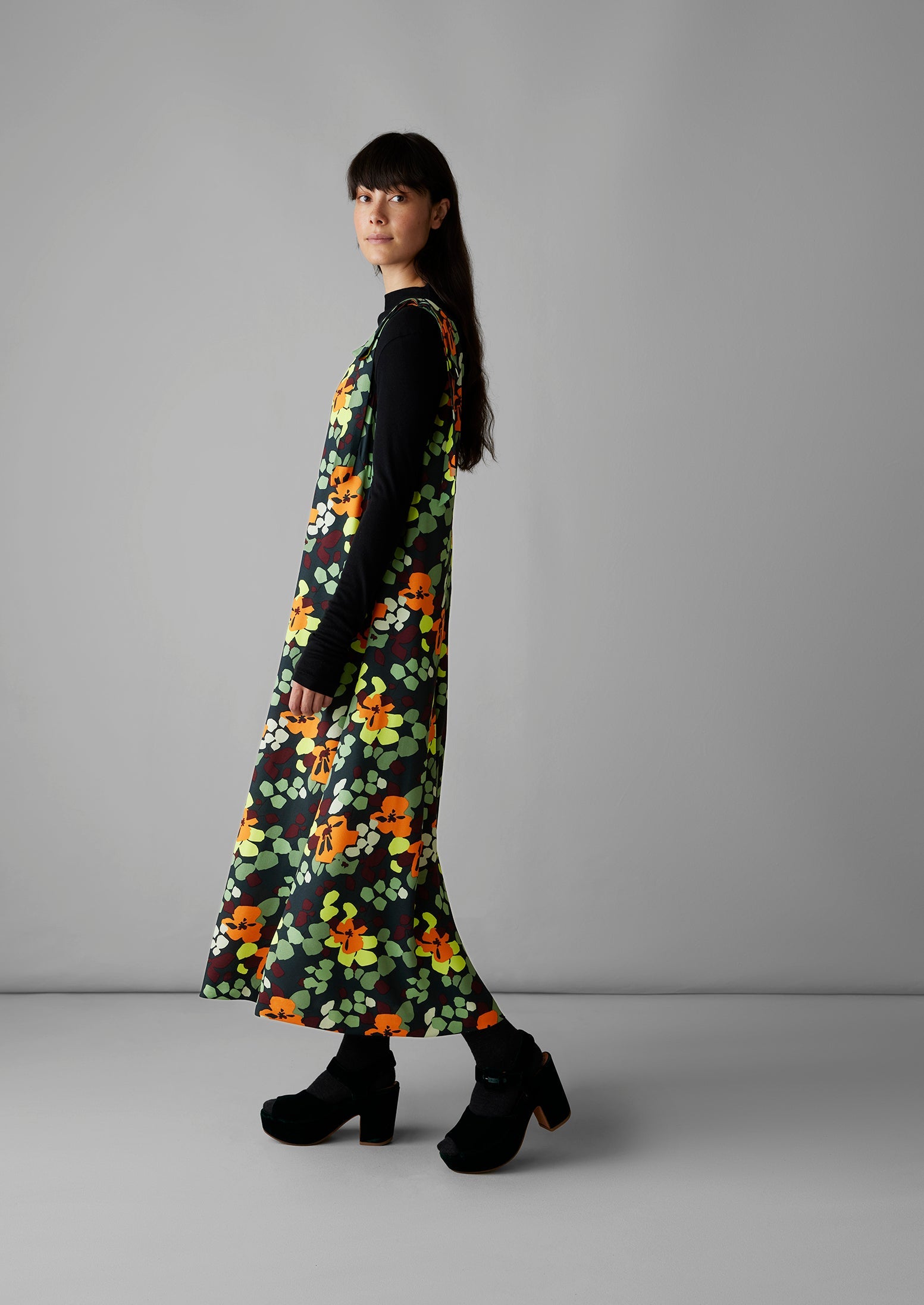 Tie Shoulder Harlequin Flower Print Dress | Chrome Green