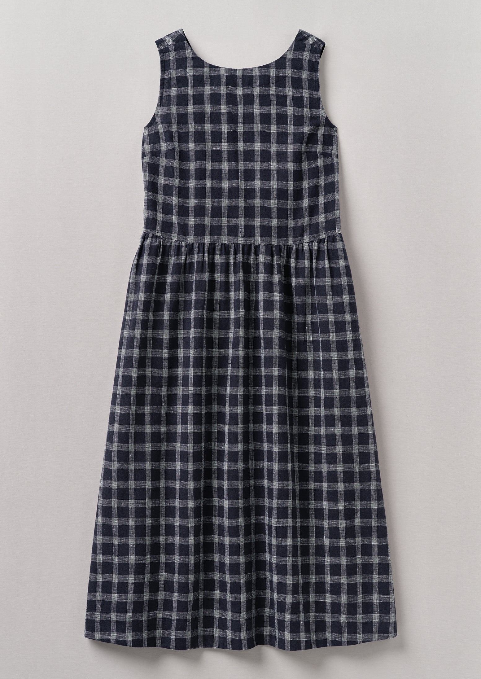 Check Cotton Linen Cross Back Dress | Slate
