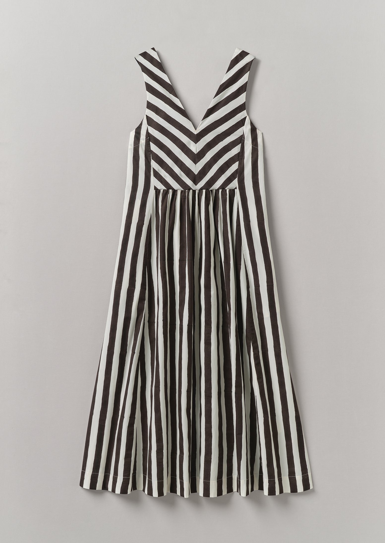 Wave Stripe Block Print Cotton Dress | Ecru/Chocolate