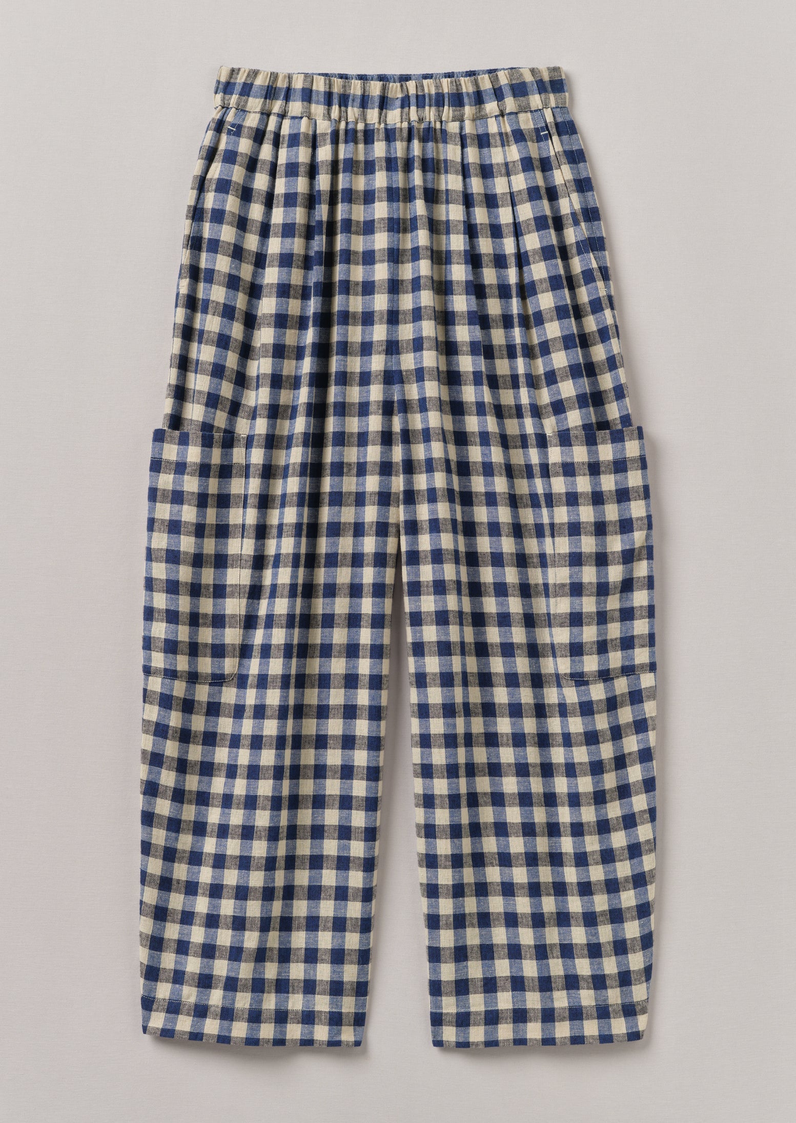 Gingham Linen Cotton Patch Pocket Pants | Denim Blue