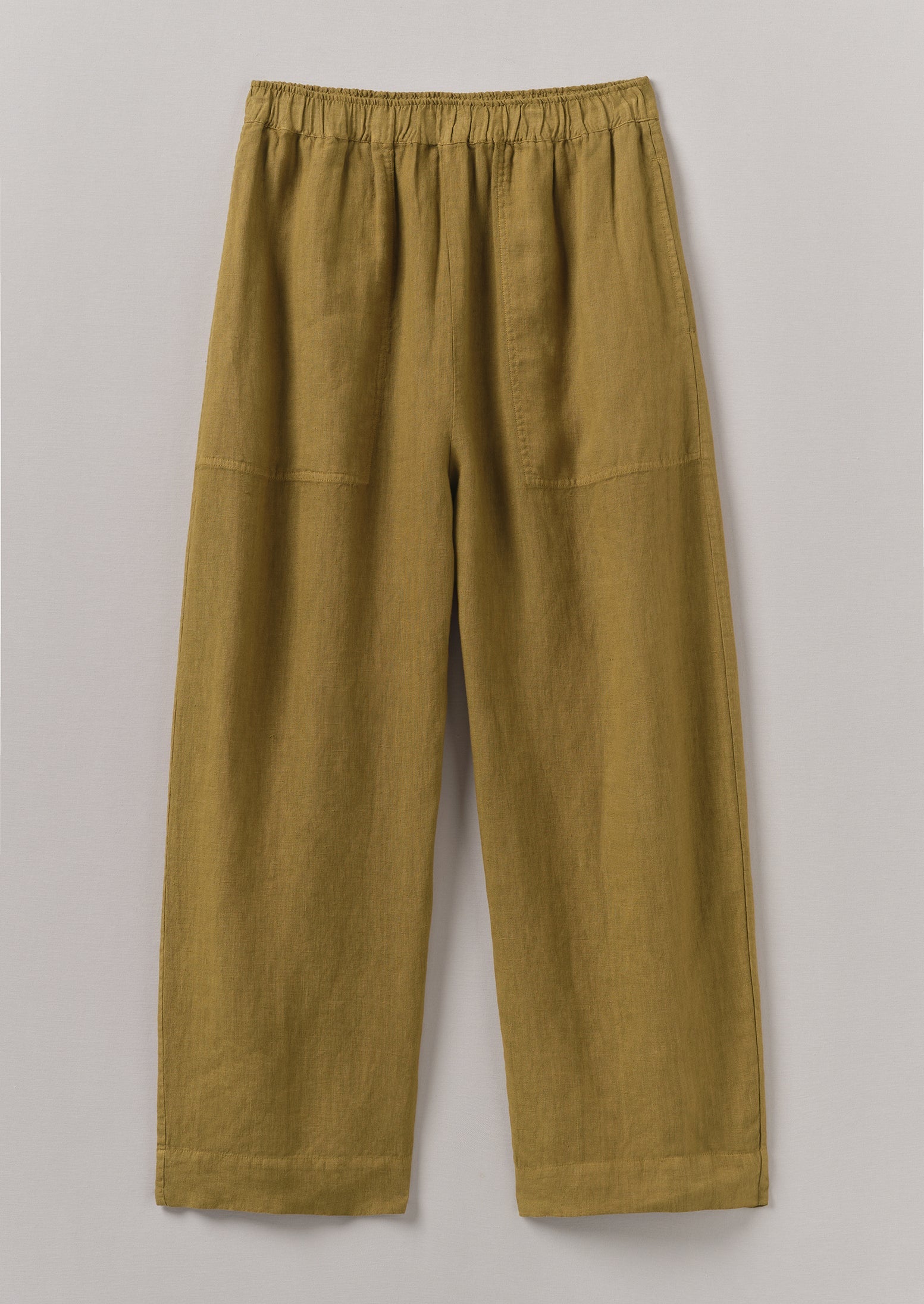 Garment Dyed Linen Barrel Leg Pants | Durian Green