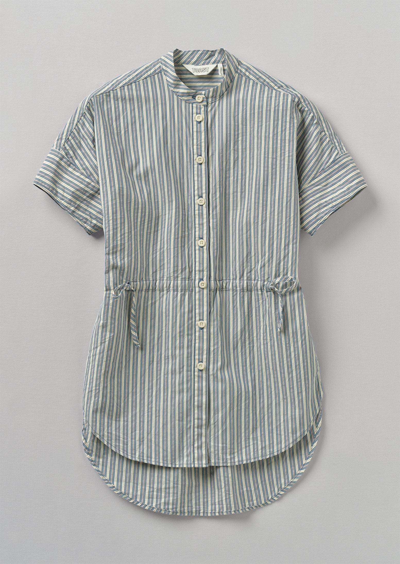 Stripe Organic Crinkle Poplin Gathered Shirt | Woad