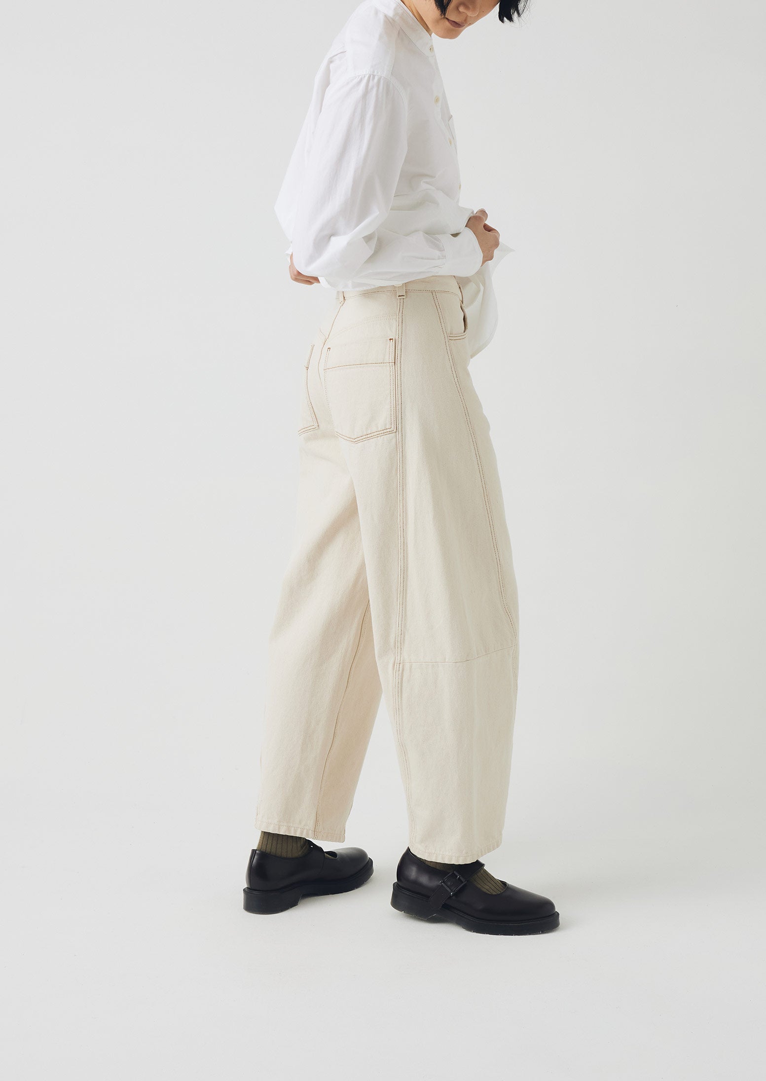 Sculptural Seamed Denim Pants | Ecru