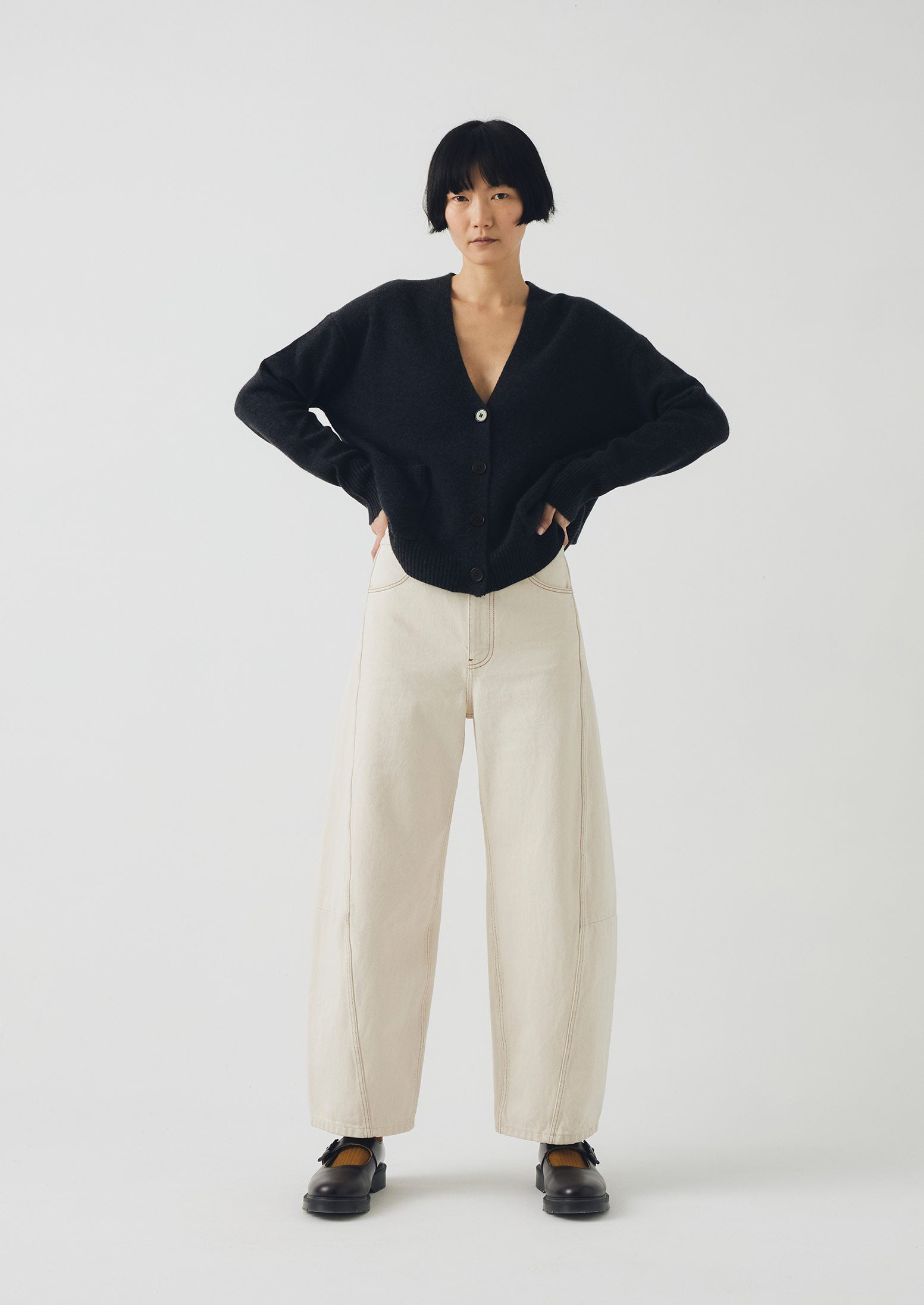 Sculptural Seamed Denim Pants | Ecru