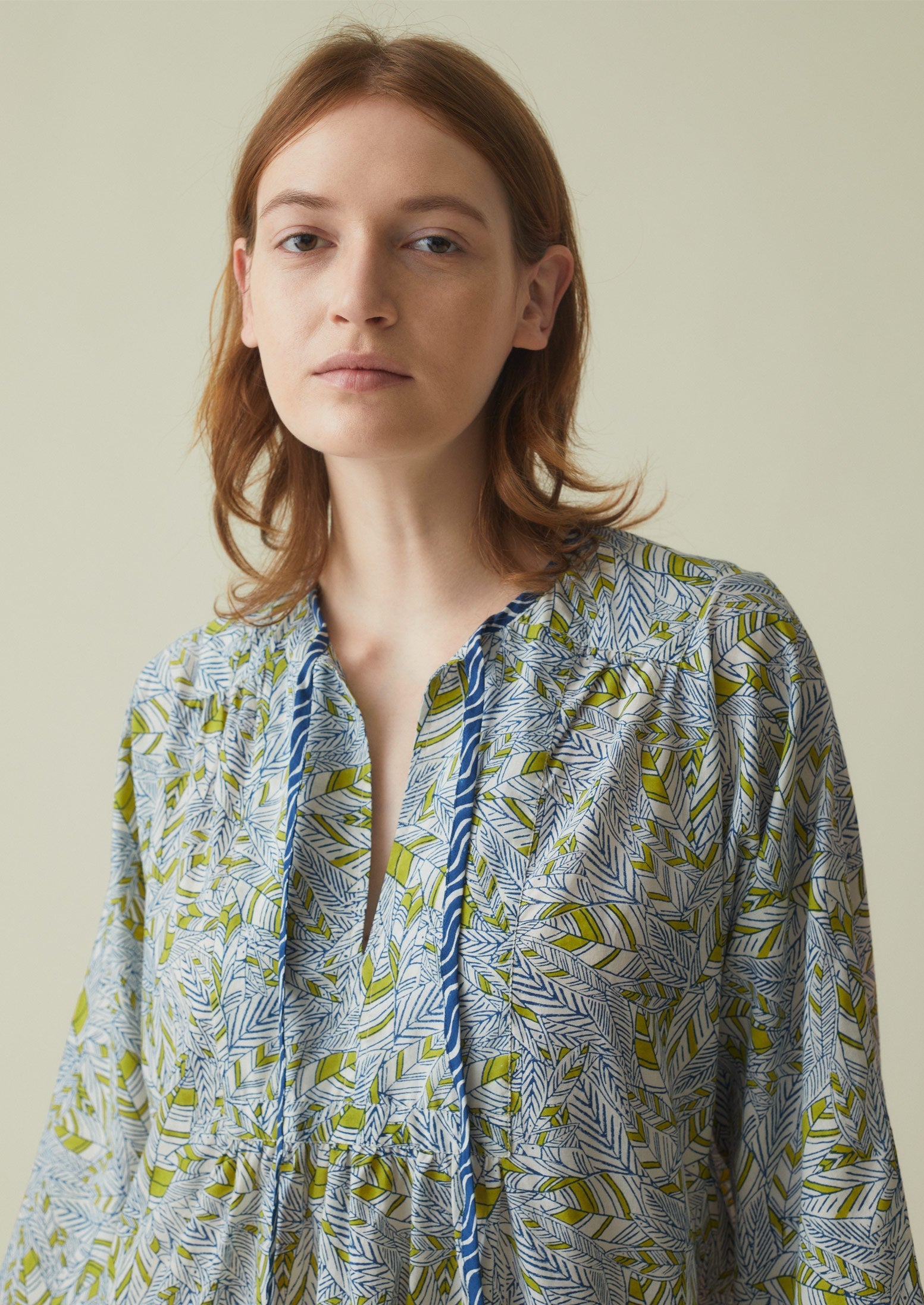 Shoal Block Print Kaftan Dress | River Blue/Oasis Green
