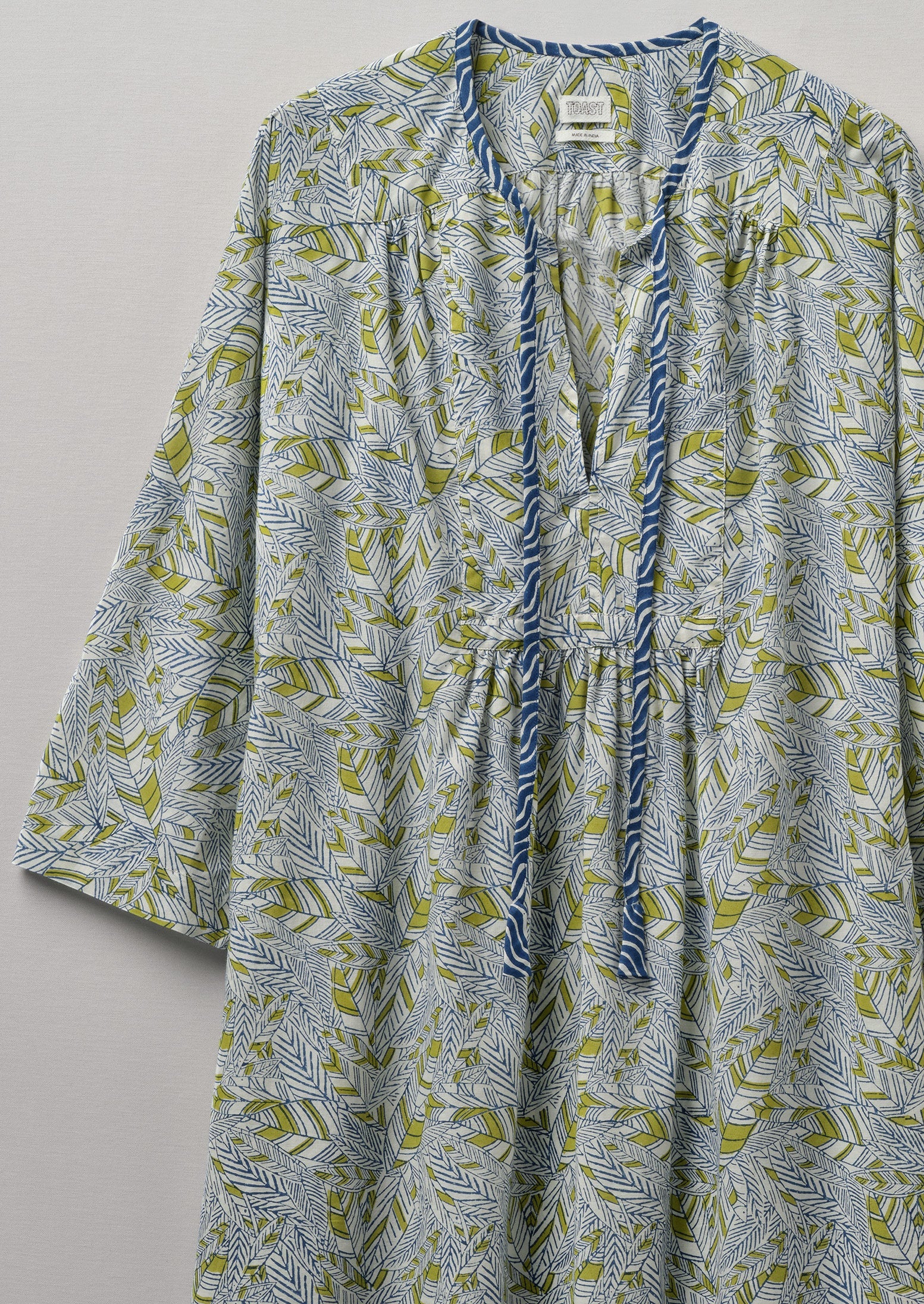 Shoal Block Print Kaftan Dress | River Blue/Oasis Green