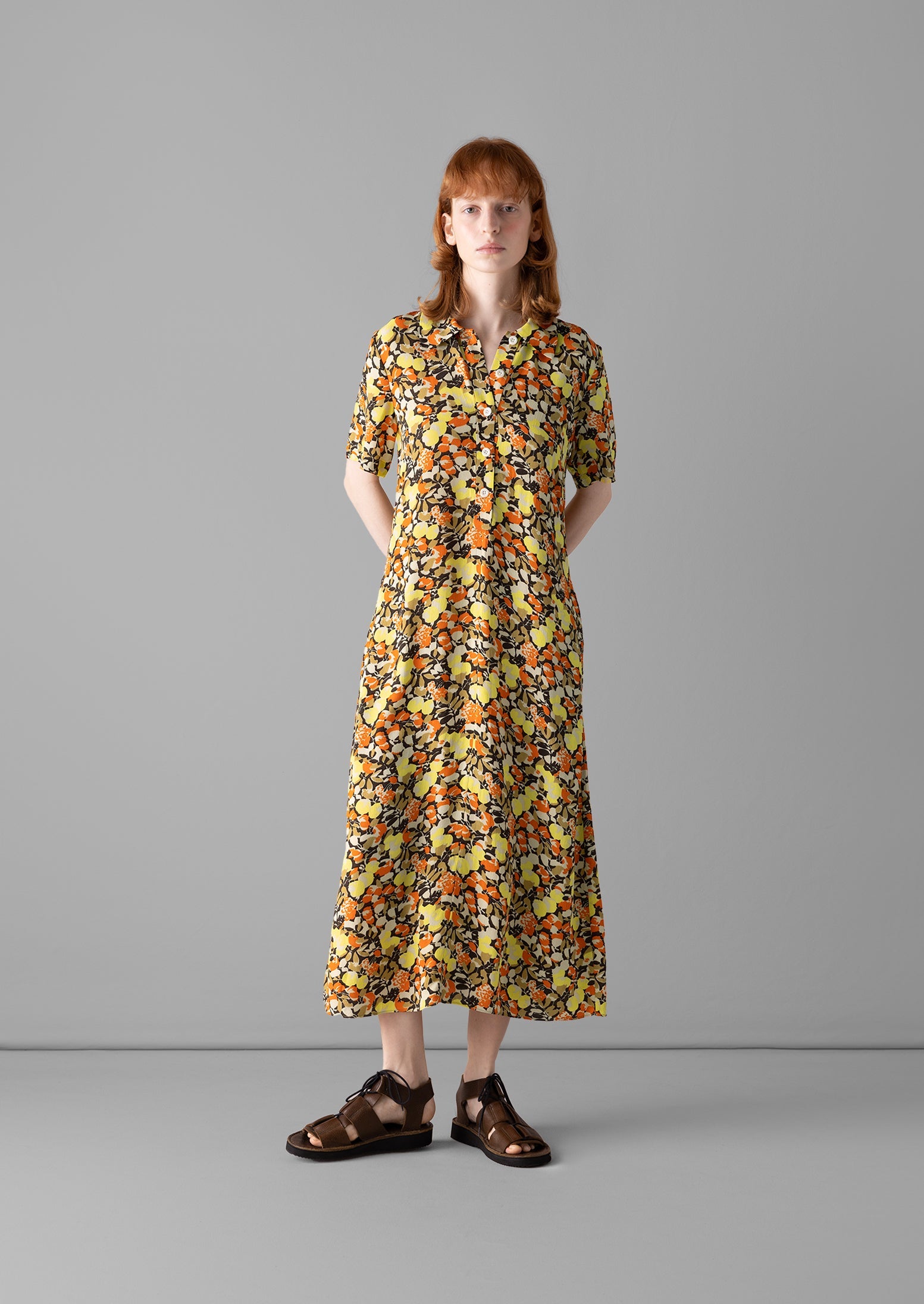 Hedgerow Print Crepe Shirt Dress | Burnt Orange