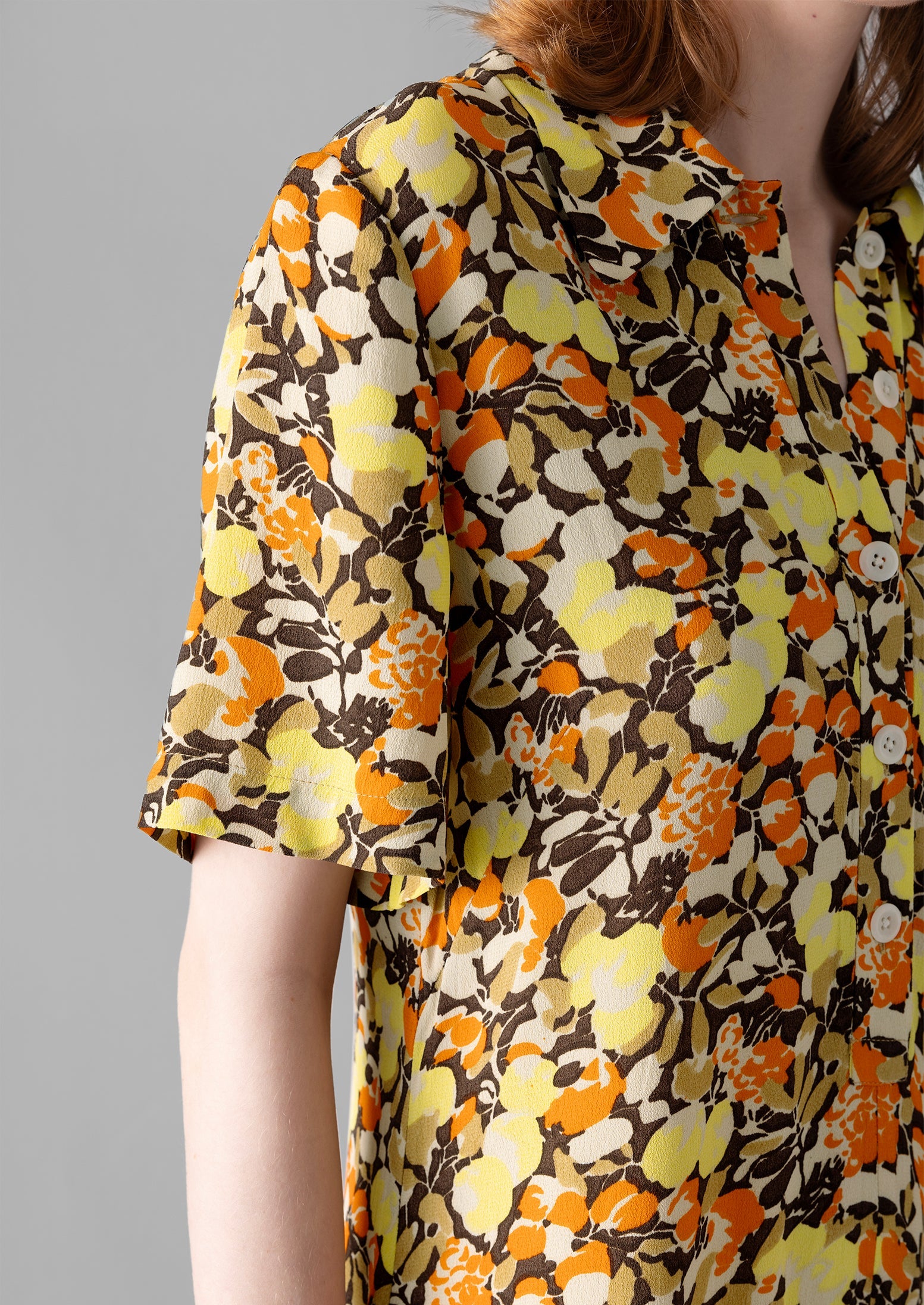 Hedgerow Print Crepe Shirt Dress | Burnt Orange
