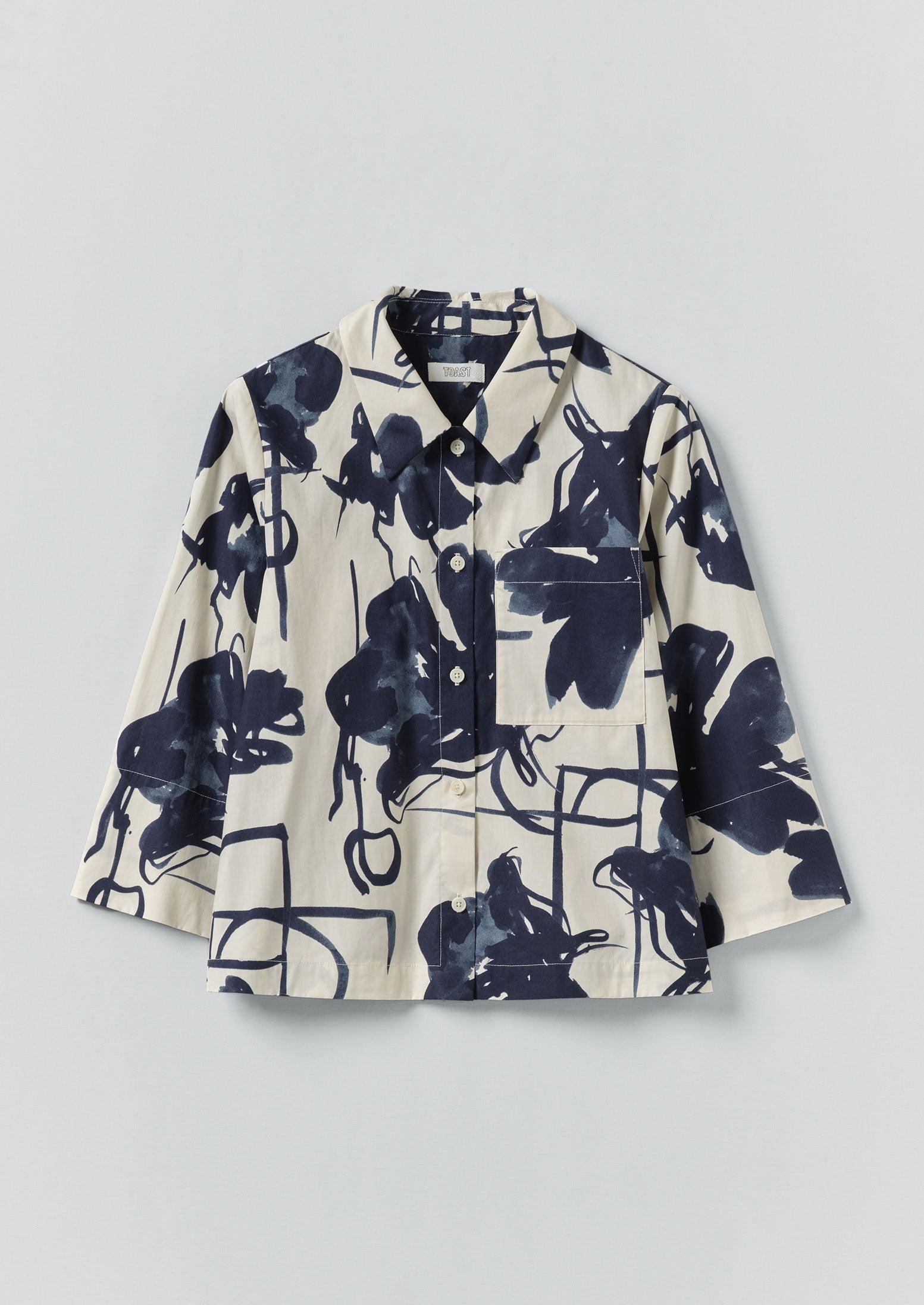 Pen And Ink Print Cotton Poplin Shirt | Ink Blue