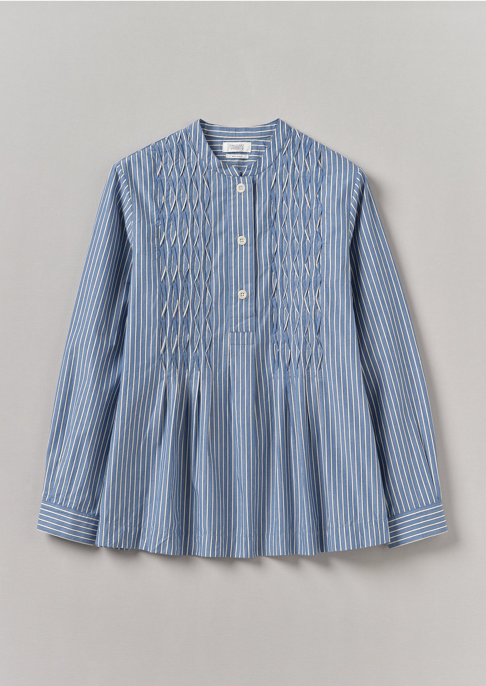 Dash Stripe Pintuck Shirt | Chambray Blue