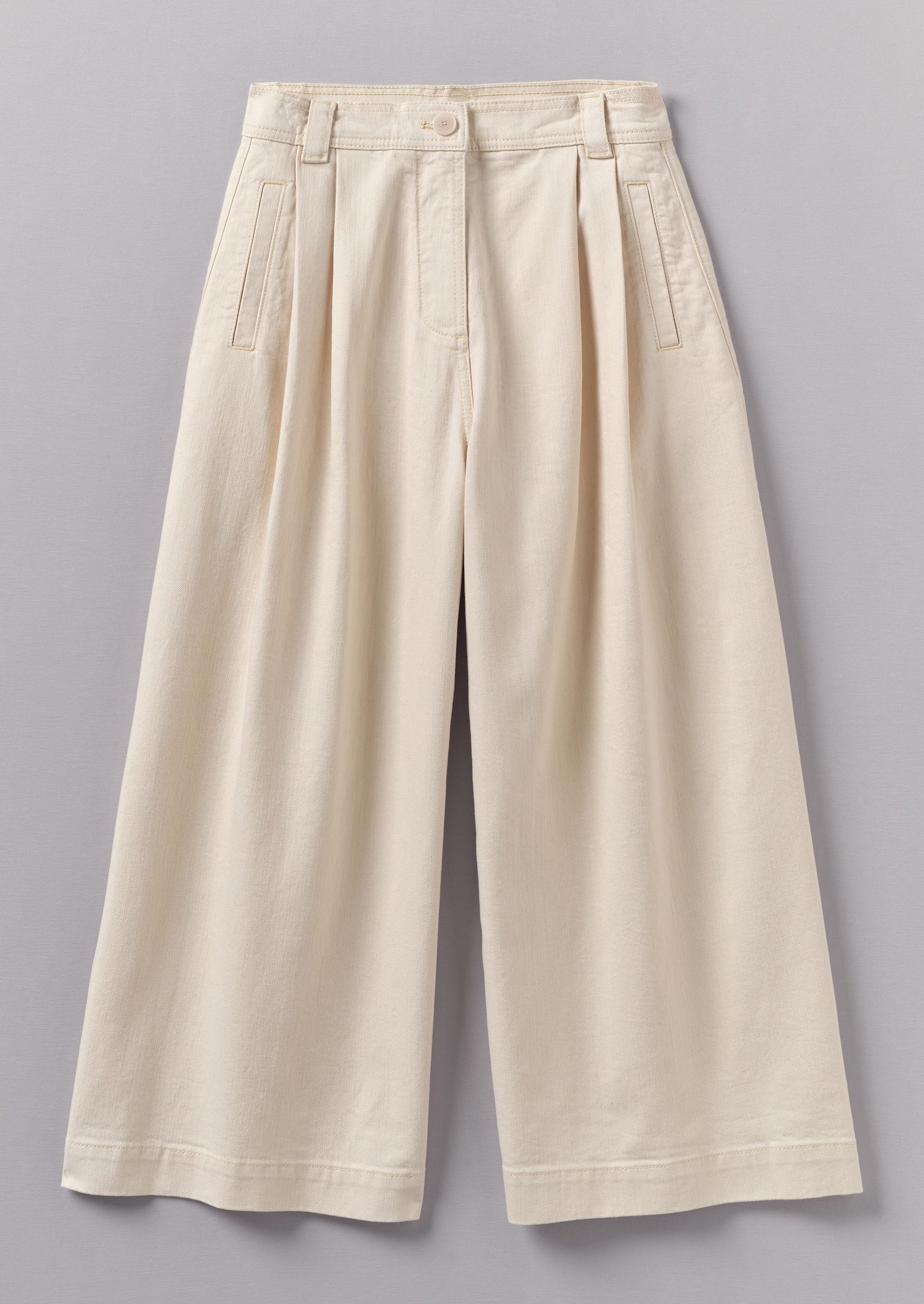 Denim Pleat Front Pants | Ecru