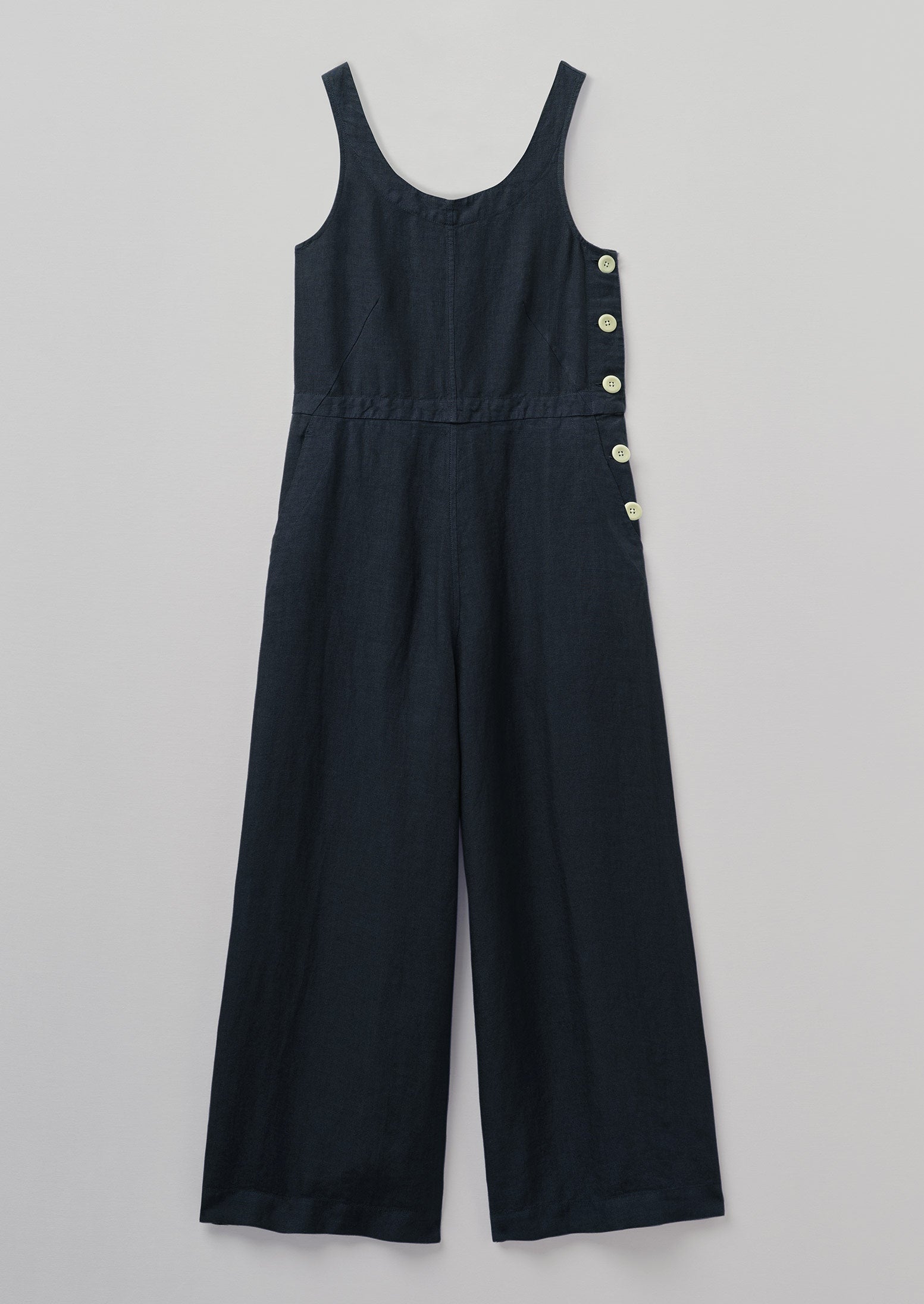 Garment Dyed Linen Side Button Jumpsuit | Midnight
