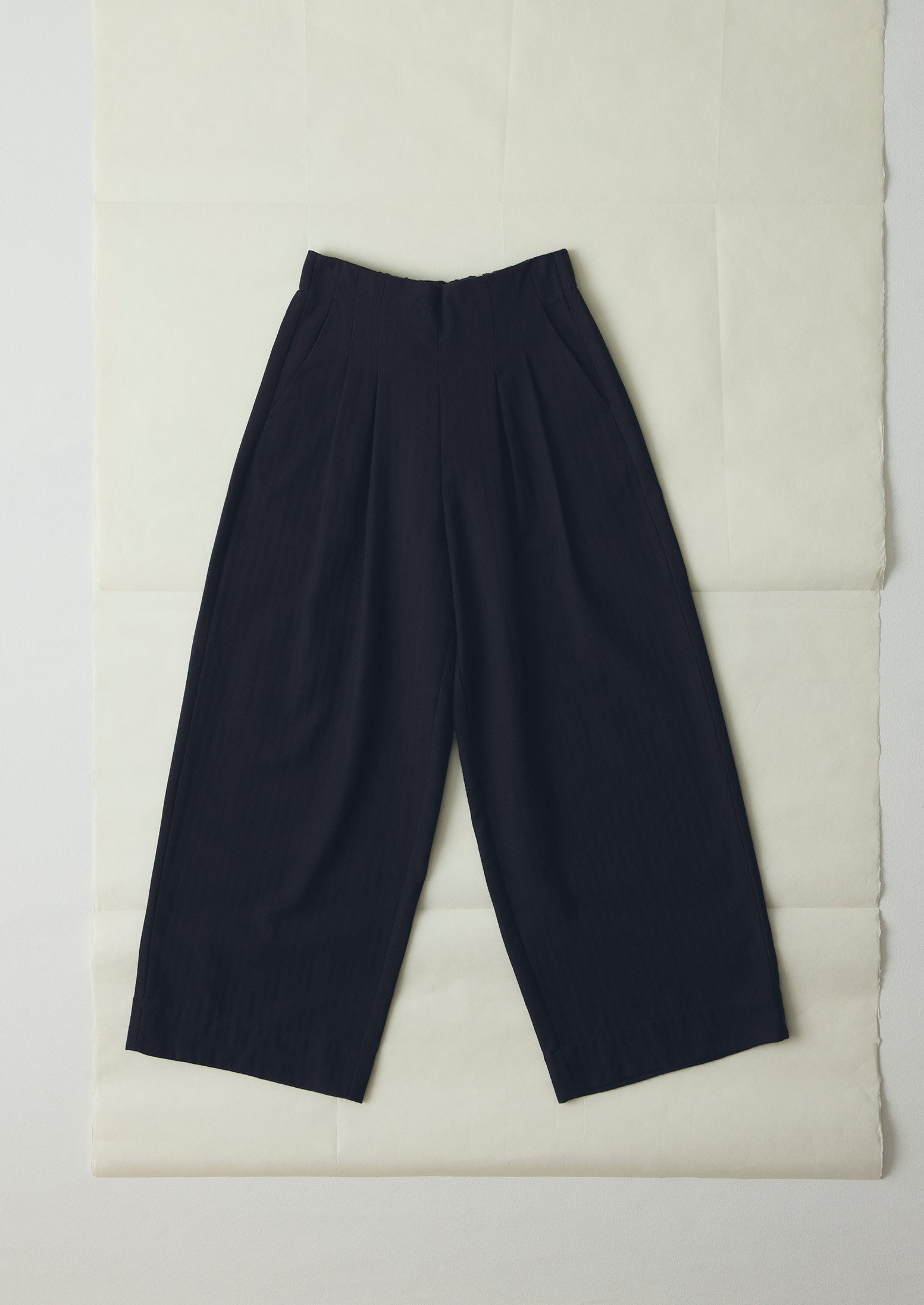 Corinne Wool Cotton Herringbone Wide Leg Pants | Black