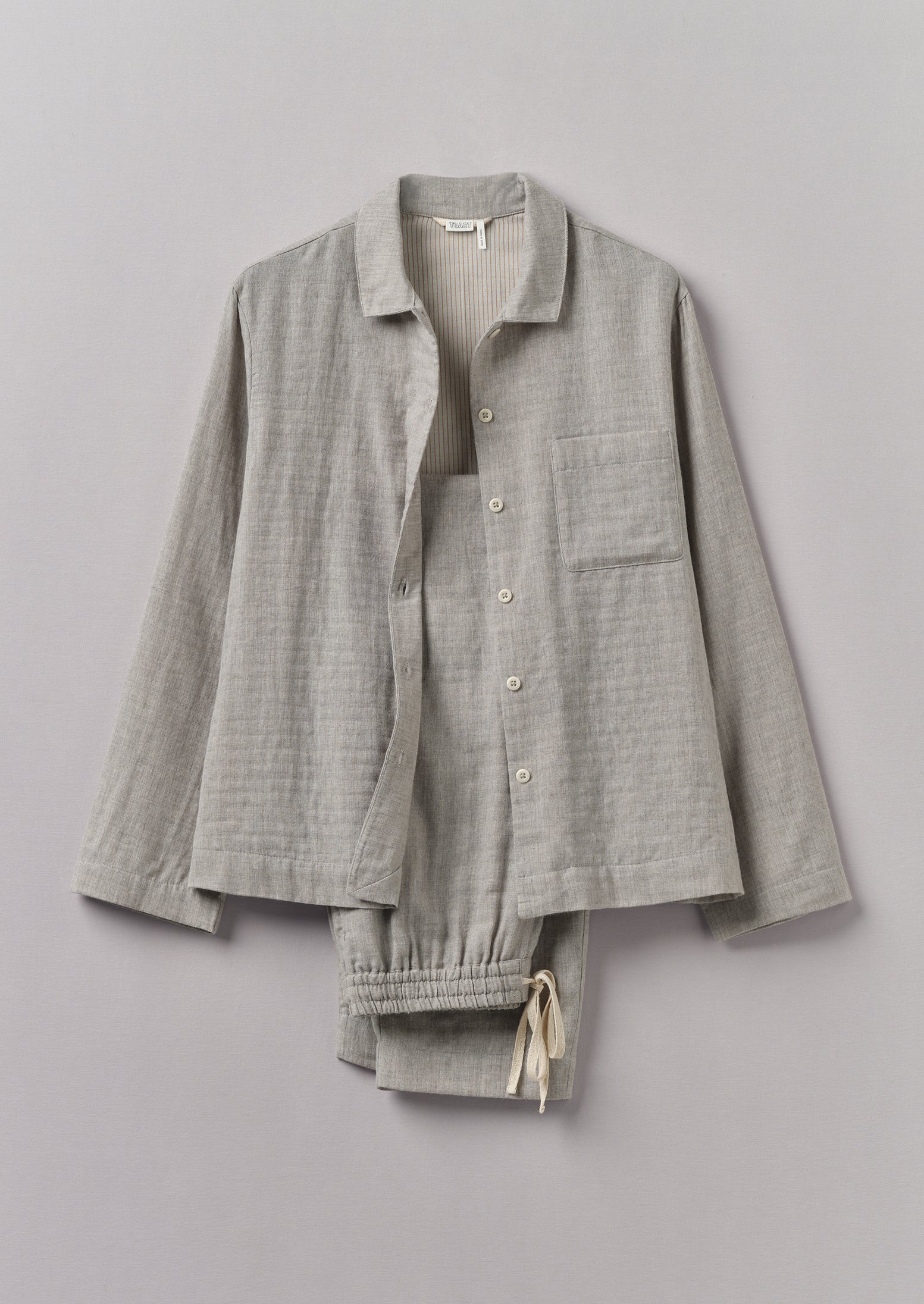 Soft Double Faced Cotton Pajamas | Grey Melange/Soft Clay