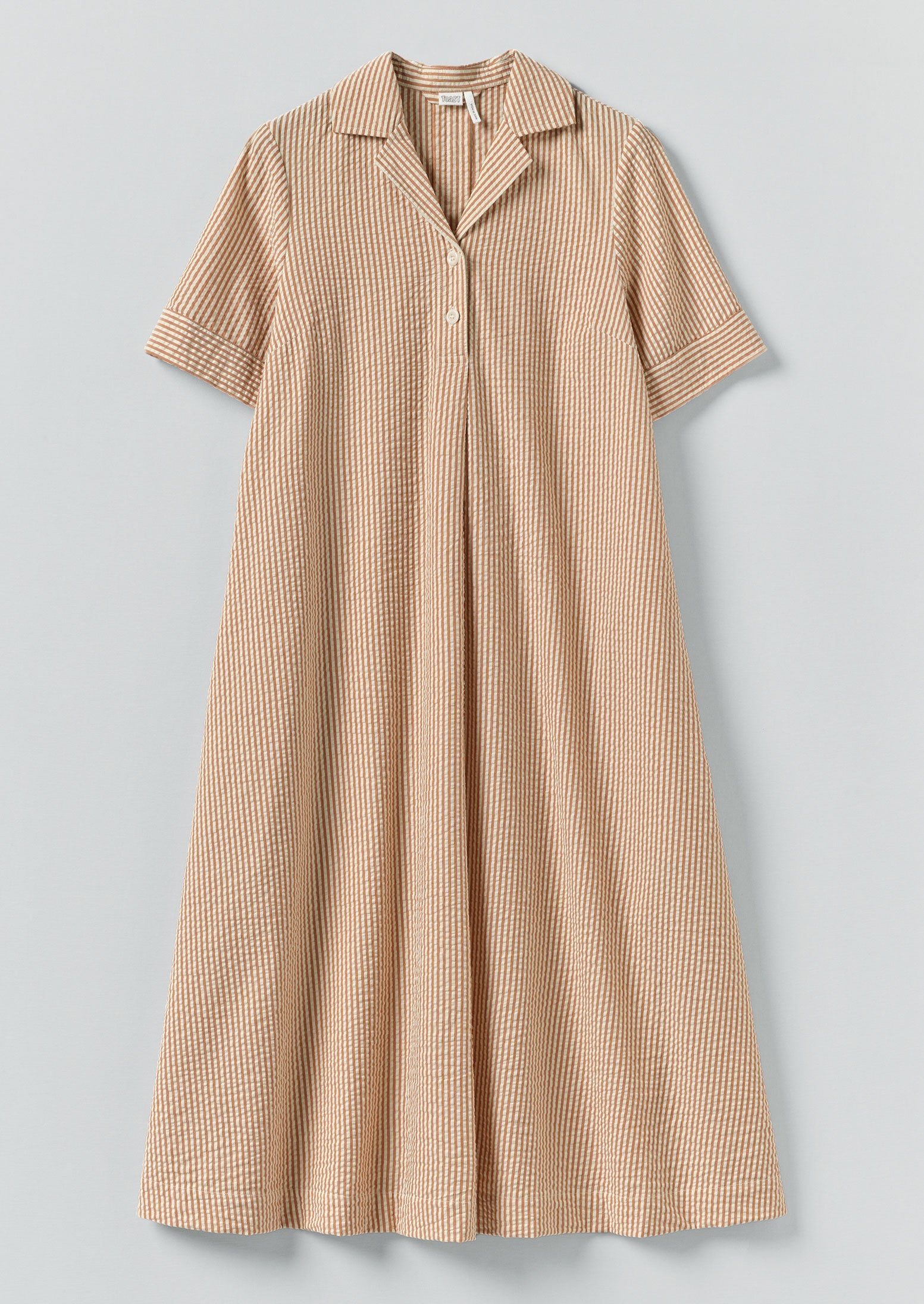 Seersucker Cotton Swing Dress | Terracotta/Ecru