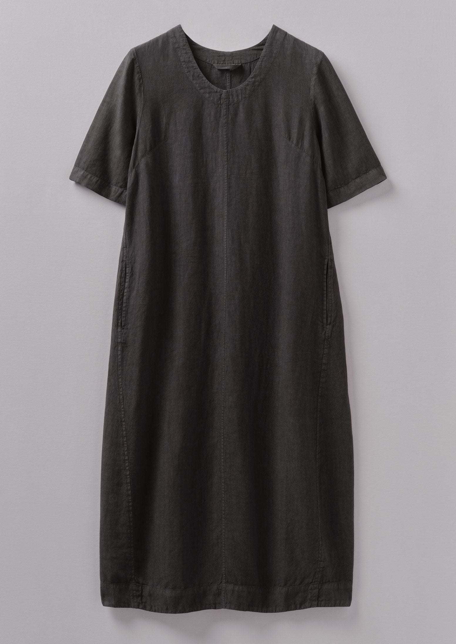 Scoop Neck Garment Dyed Linen Dress | Black Coffee