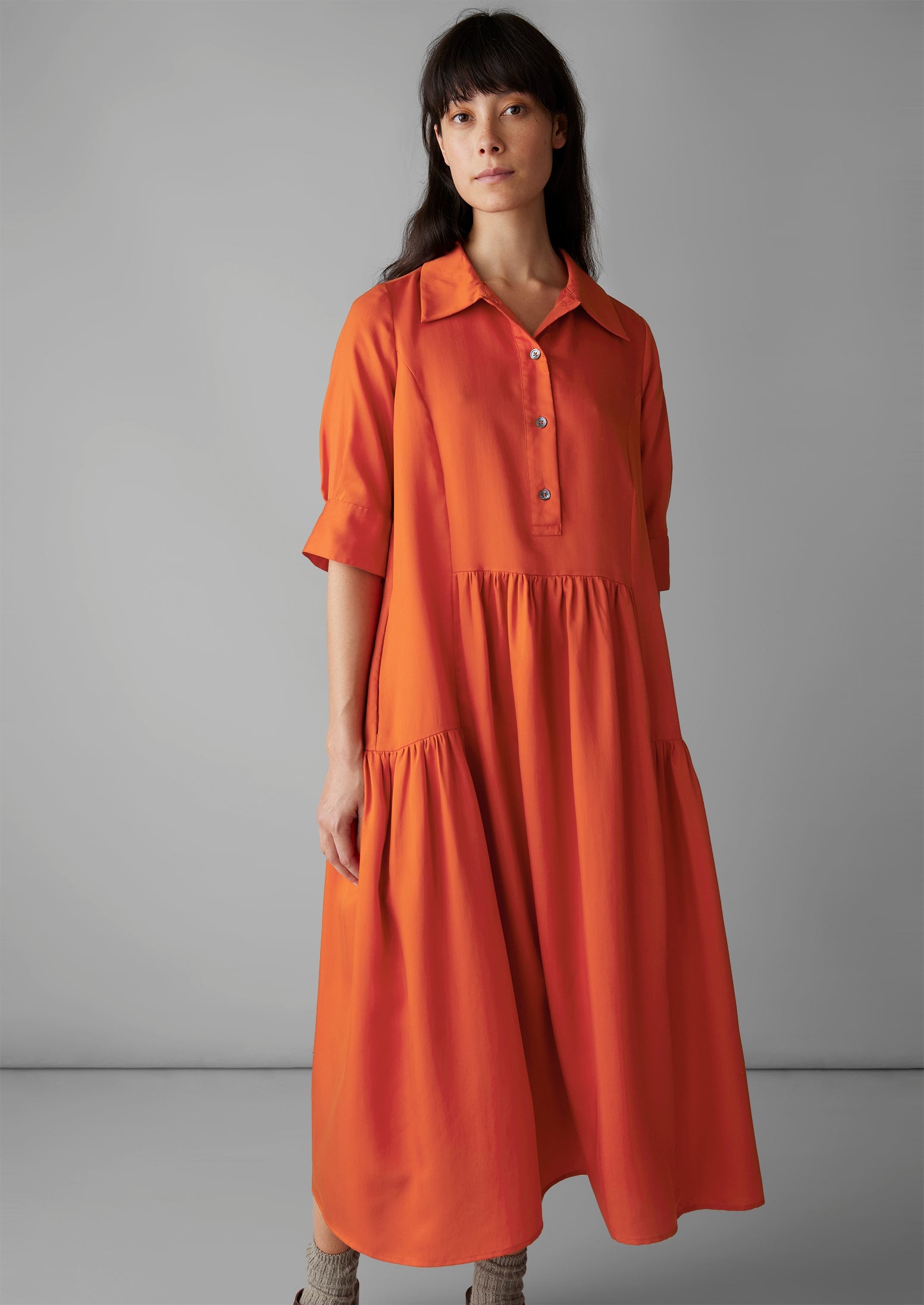 Tiered Twill Shirt Dress | Nasturtium