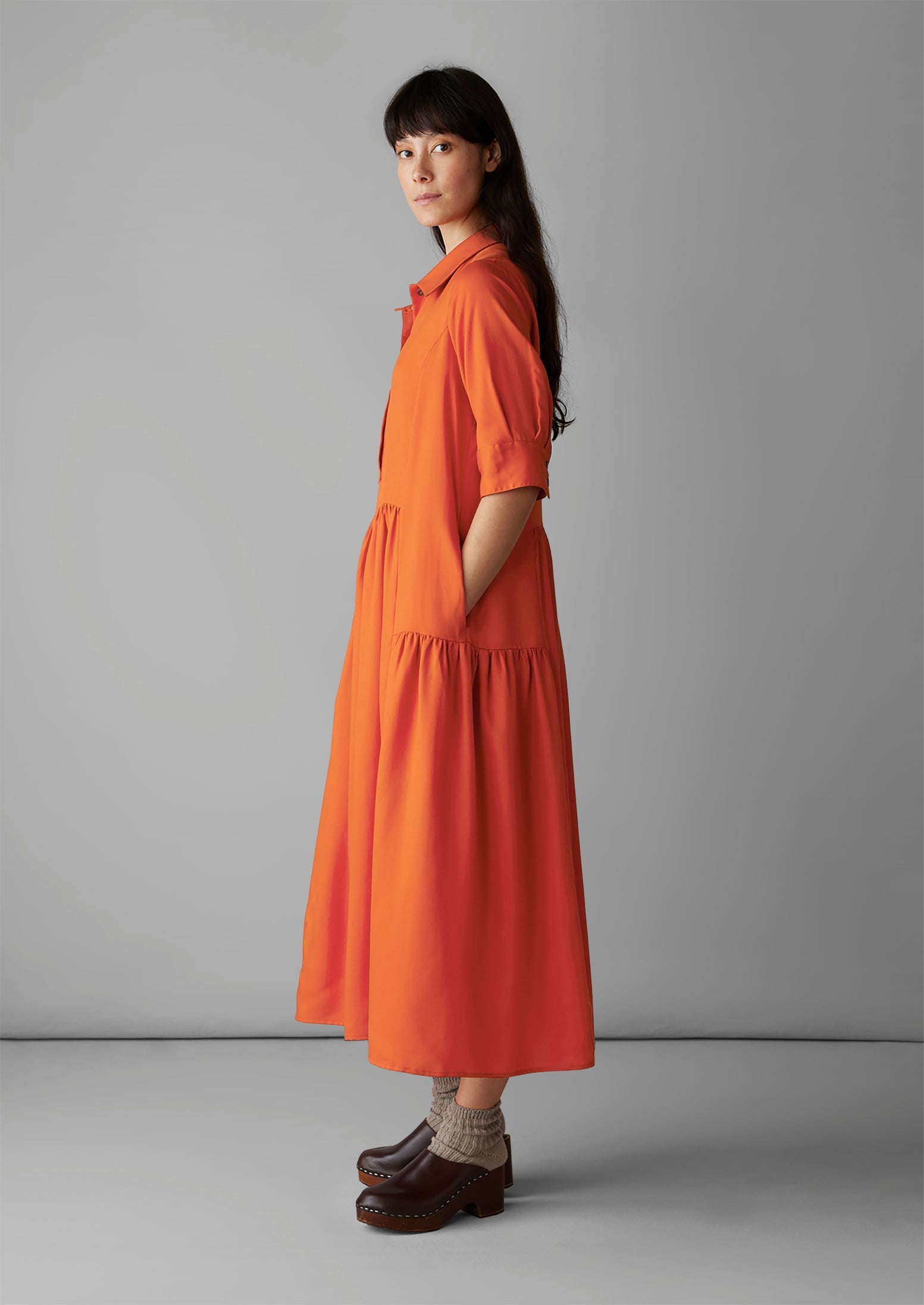 Tiered Twill Shirt Dress | Nasturtium
