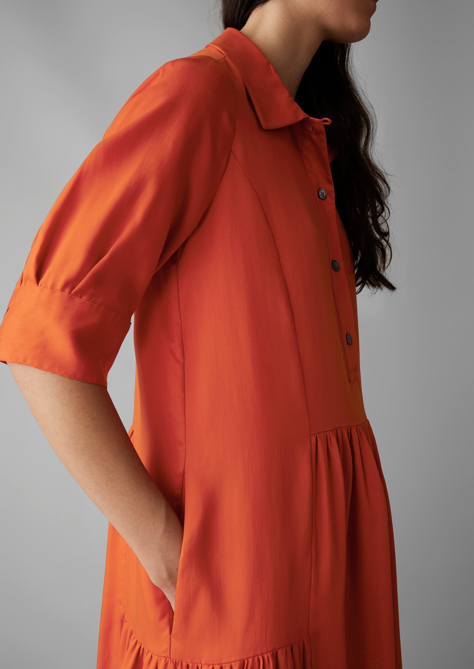 Tiered Twill Shirt Dress | Nasturtium