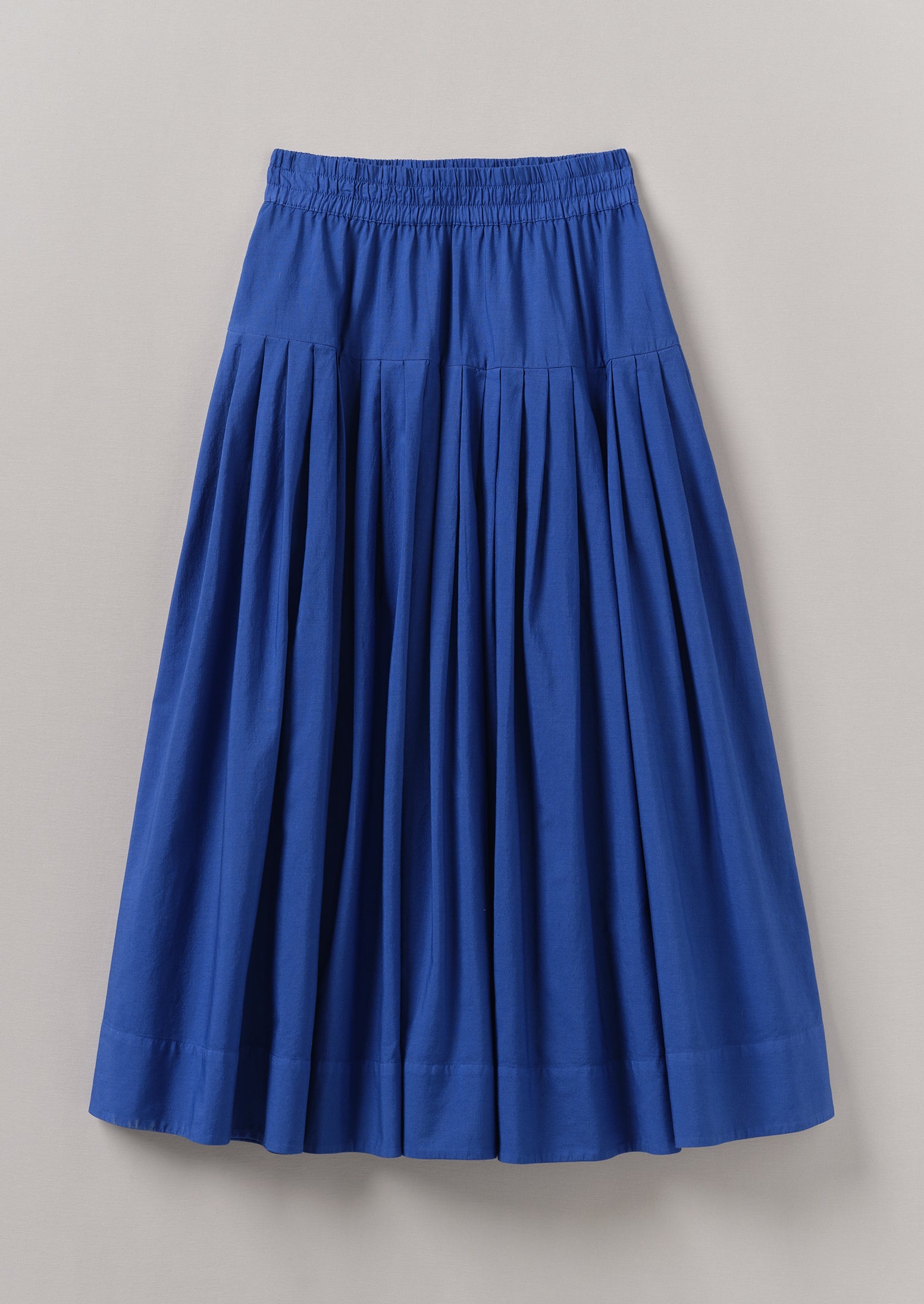 Pleated Raised Stripe Cotton Skirt | French Blue