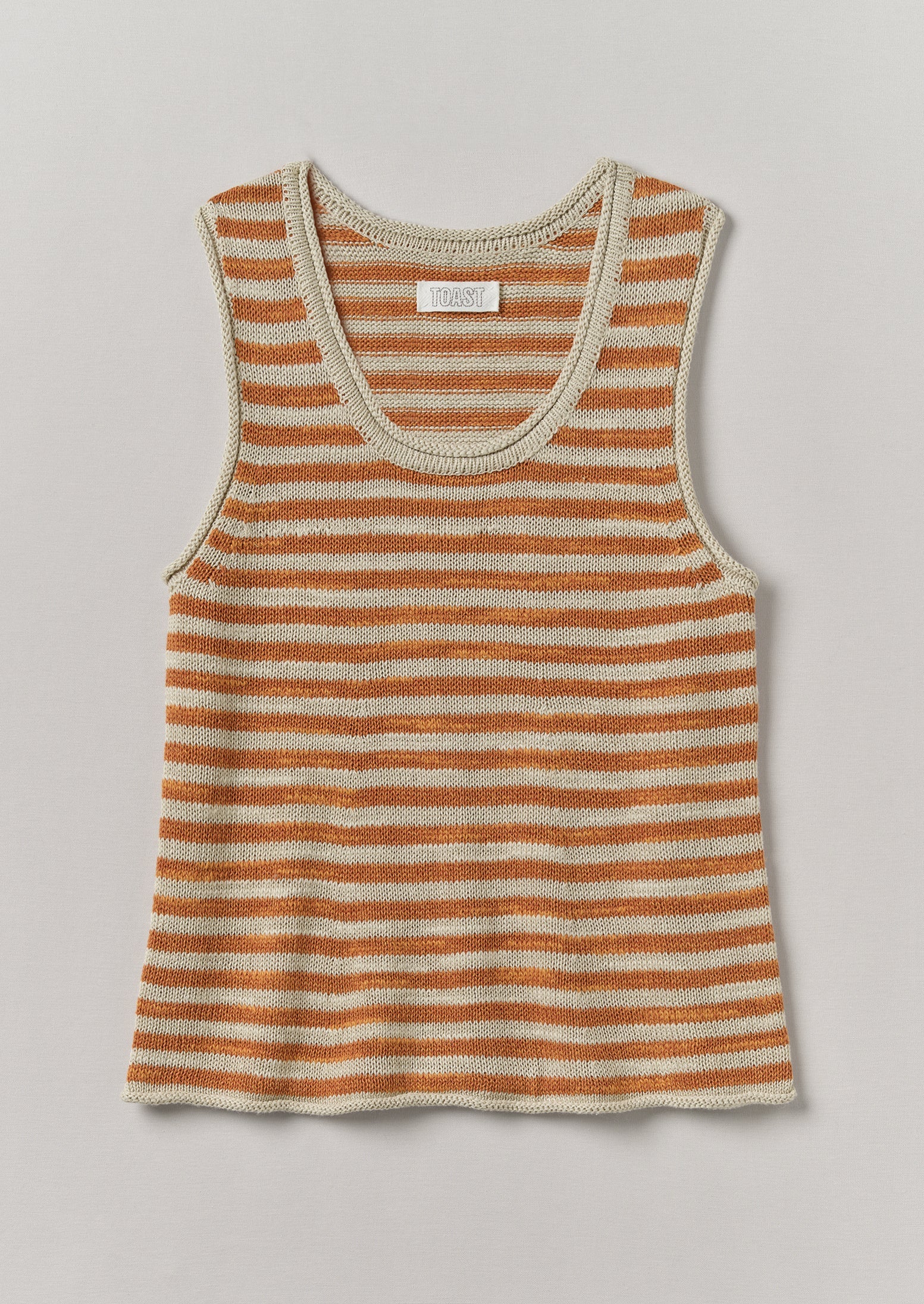 Stripe Linen Cotton Knitted Vest | Parchment/Butterscotch