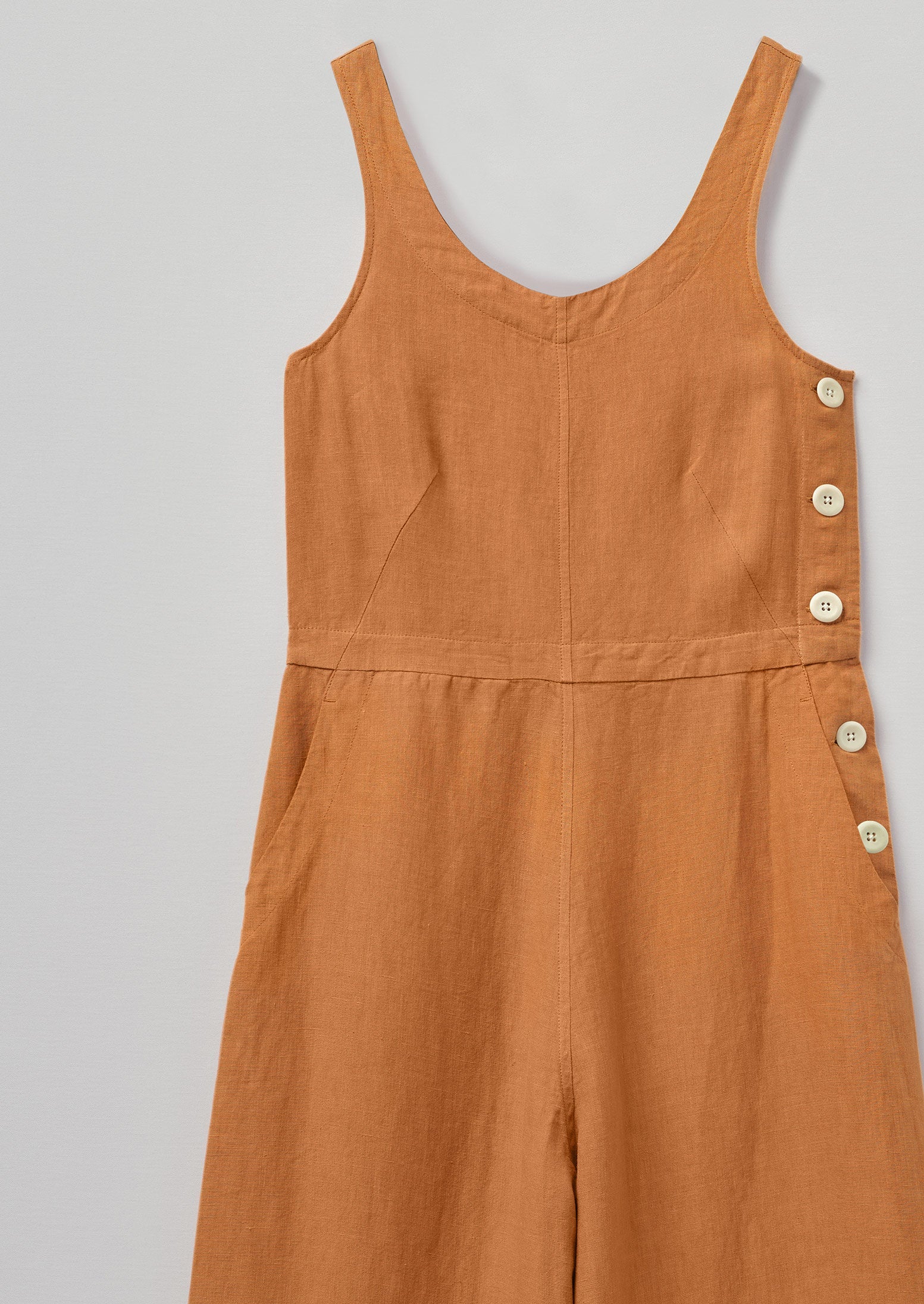 Garment Dyed Linen Side Button Jumpsuit | Copper