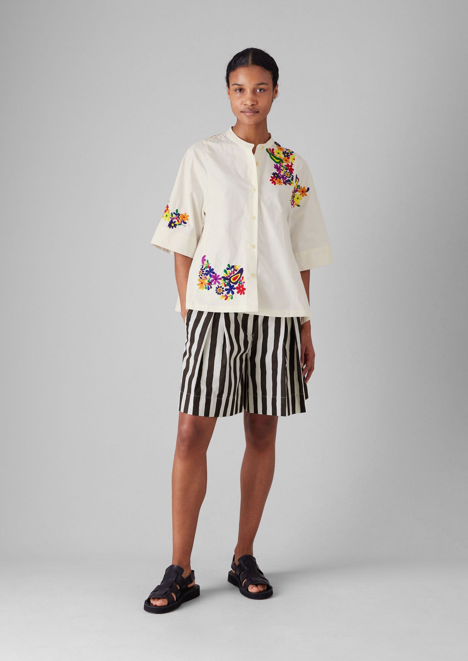 Floral Embroidered Cotton Poplin Shirt | Multi