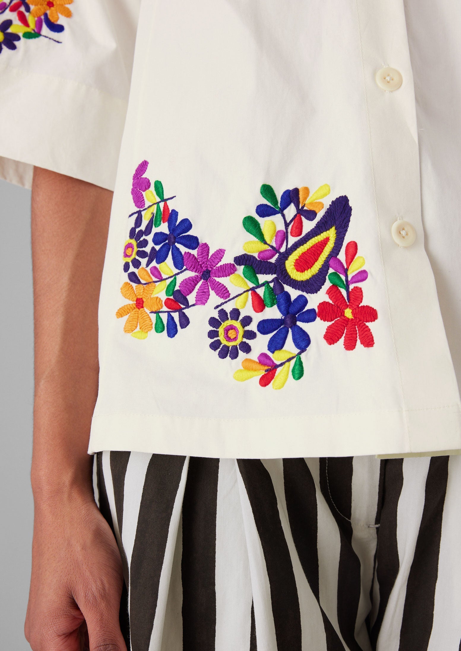 Floral Embroidered Cotton Poplin Shirt | Multi