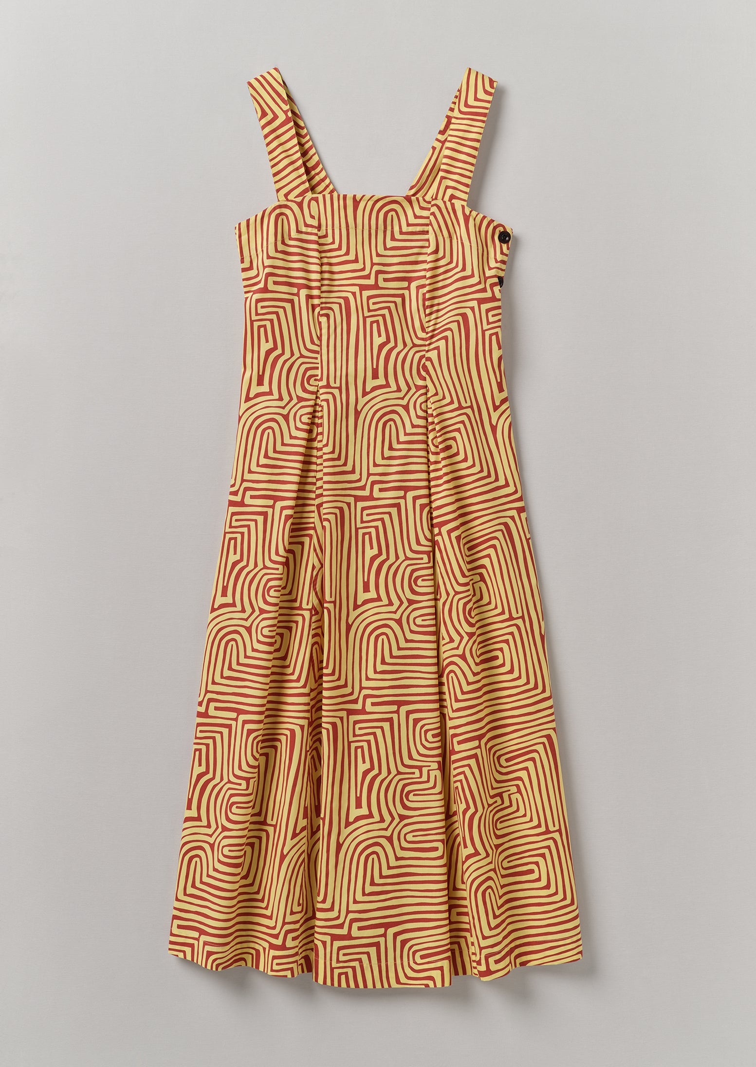 Maze Print Cotton Poplin Dress | Brick/Lemon Rind