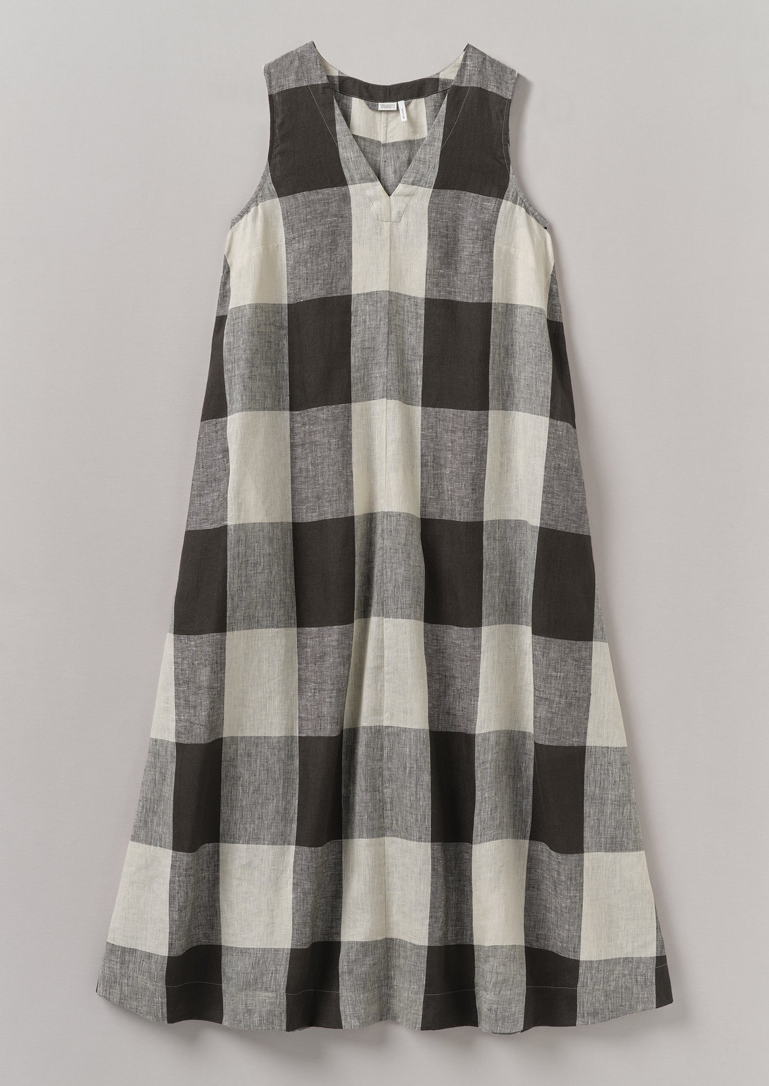 Macro Gingham Lightweight Linen Dress | Ecru/Charcoal