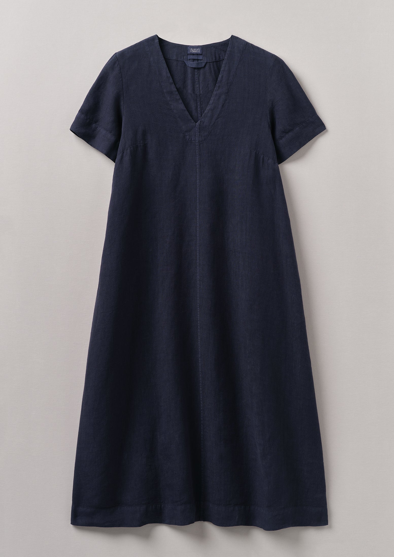 Garment Dyed Linen V Neck Dress | Midnight