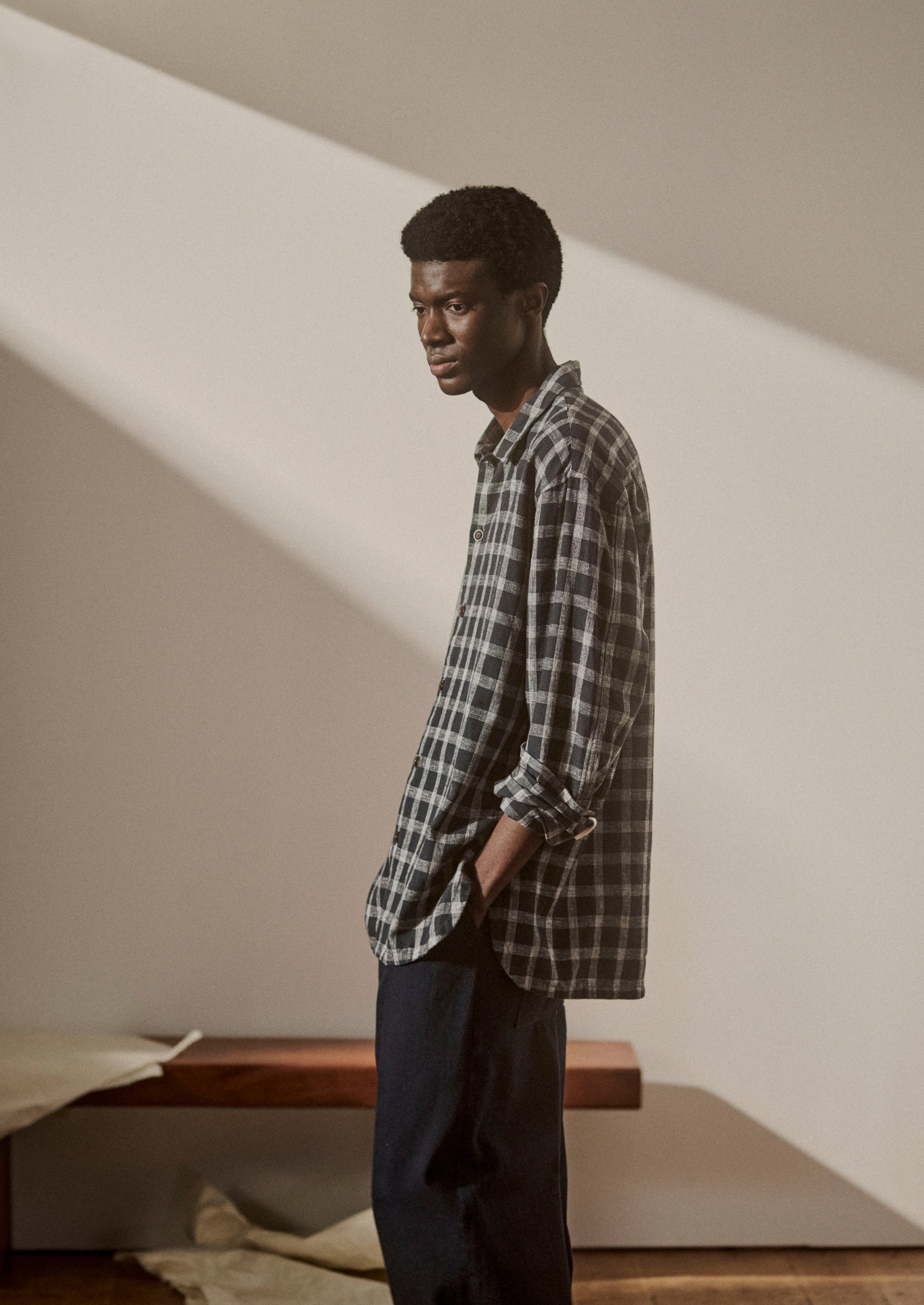 Cotton Linen Check Shirt | Slate