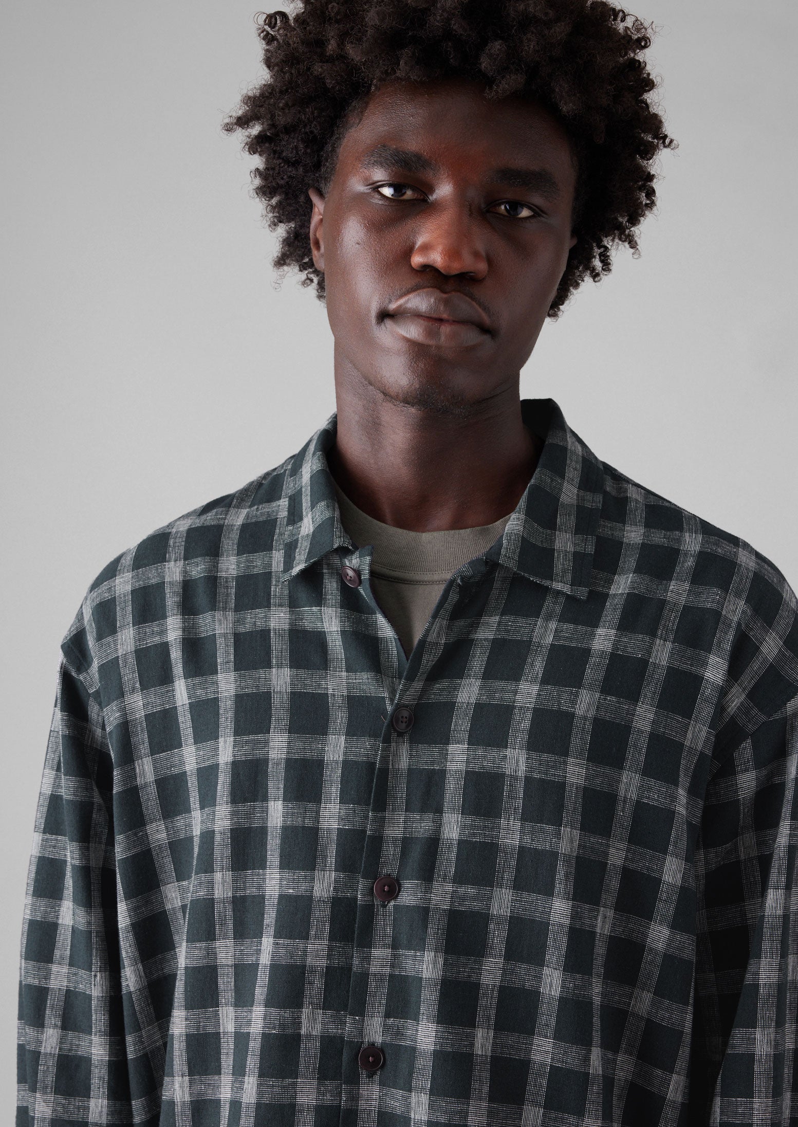 Cotton Linen Check Shirt | Slate