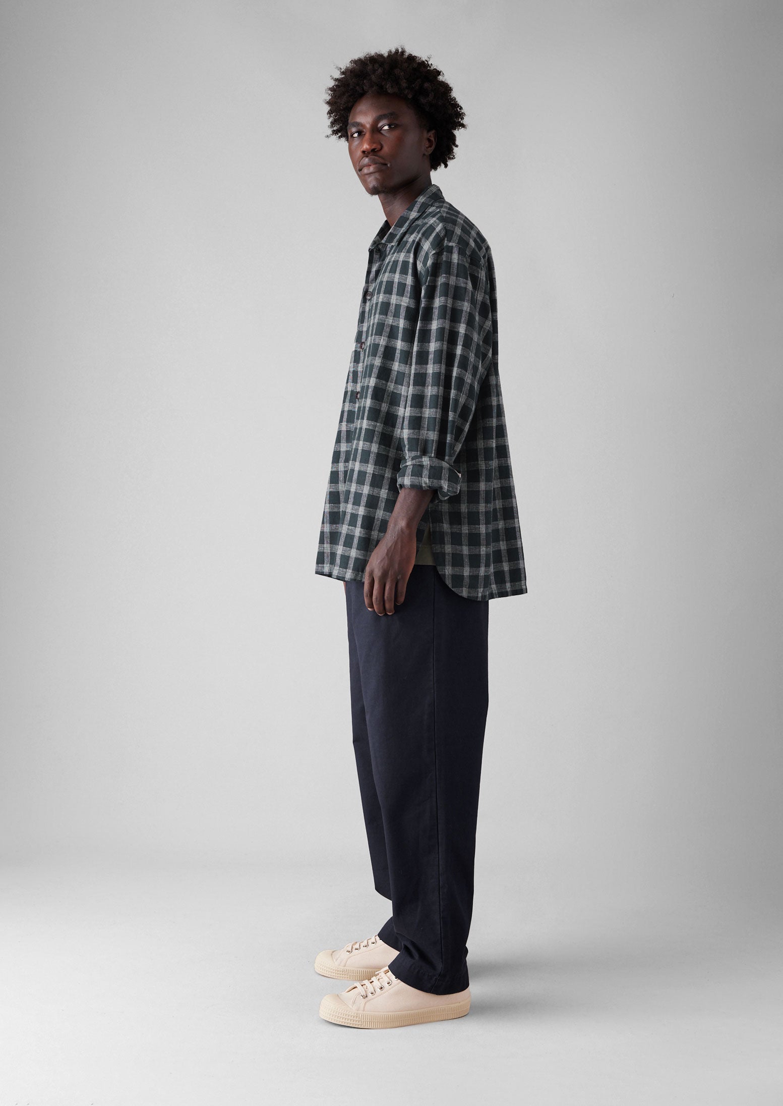 Cotton Linen Check Shirt | Slate