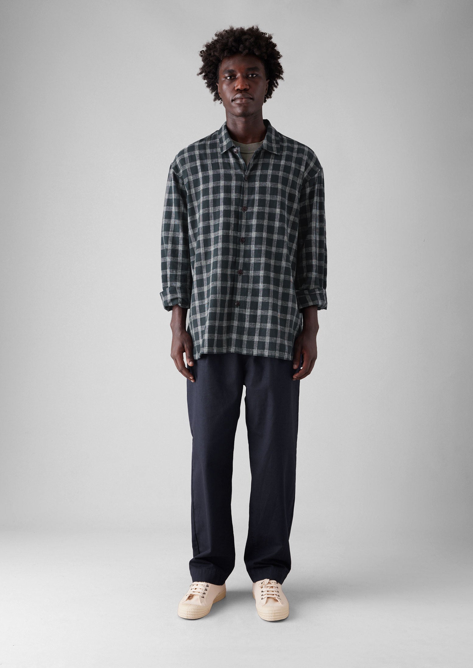 Cotton Linen Check Shirt | Slate