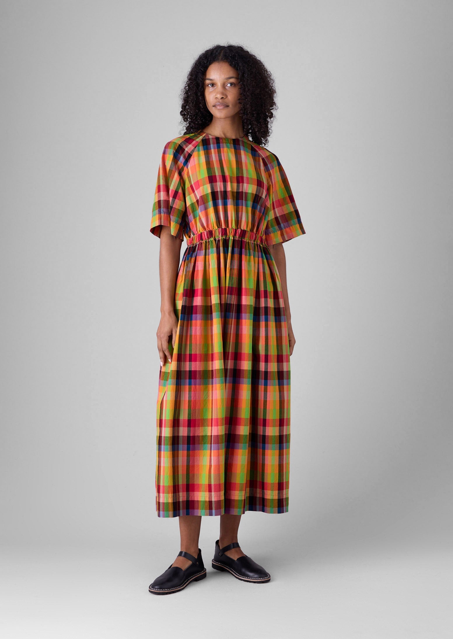Cotton Raglan Form Check Dress | Bright/Multi