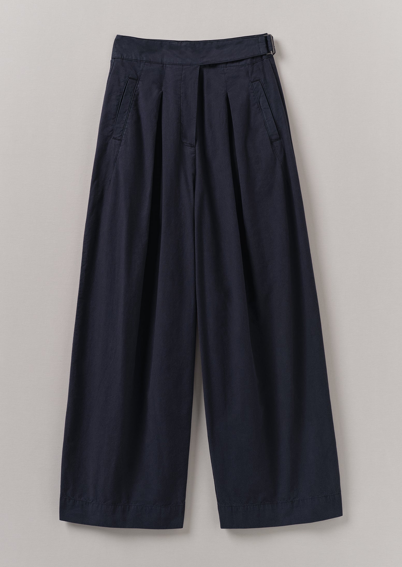 Belted Cotton Linen Poplin Wide Leg Pants | Raven Blue
