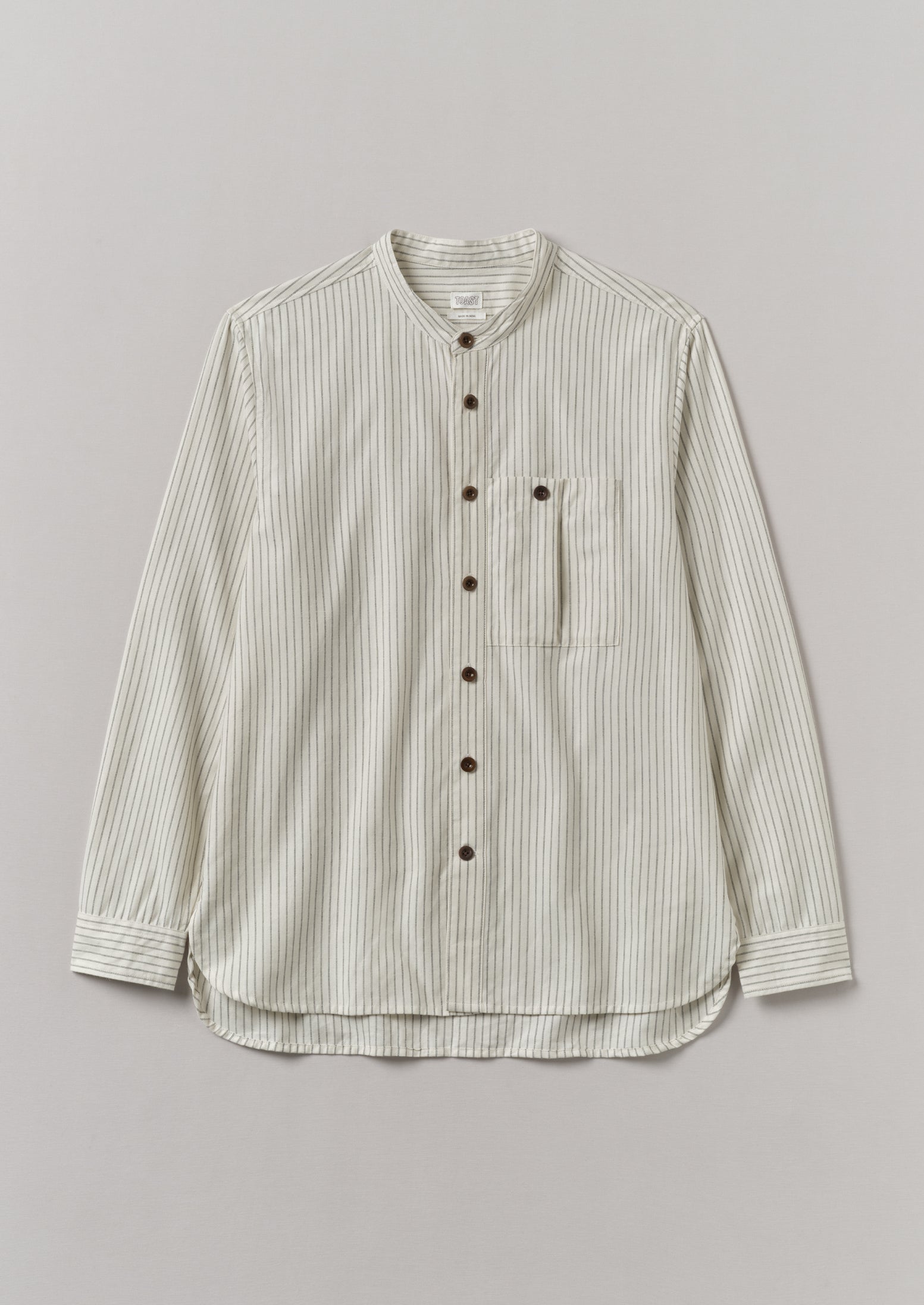 Drift Stripe Grandad Collar Shirt | Ecru/Charcoal