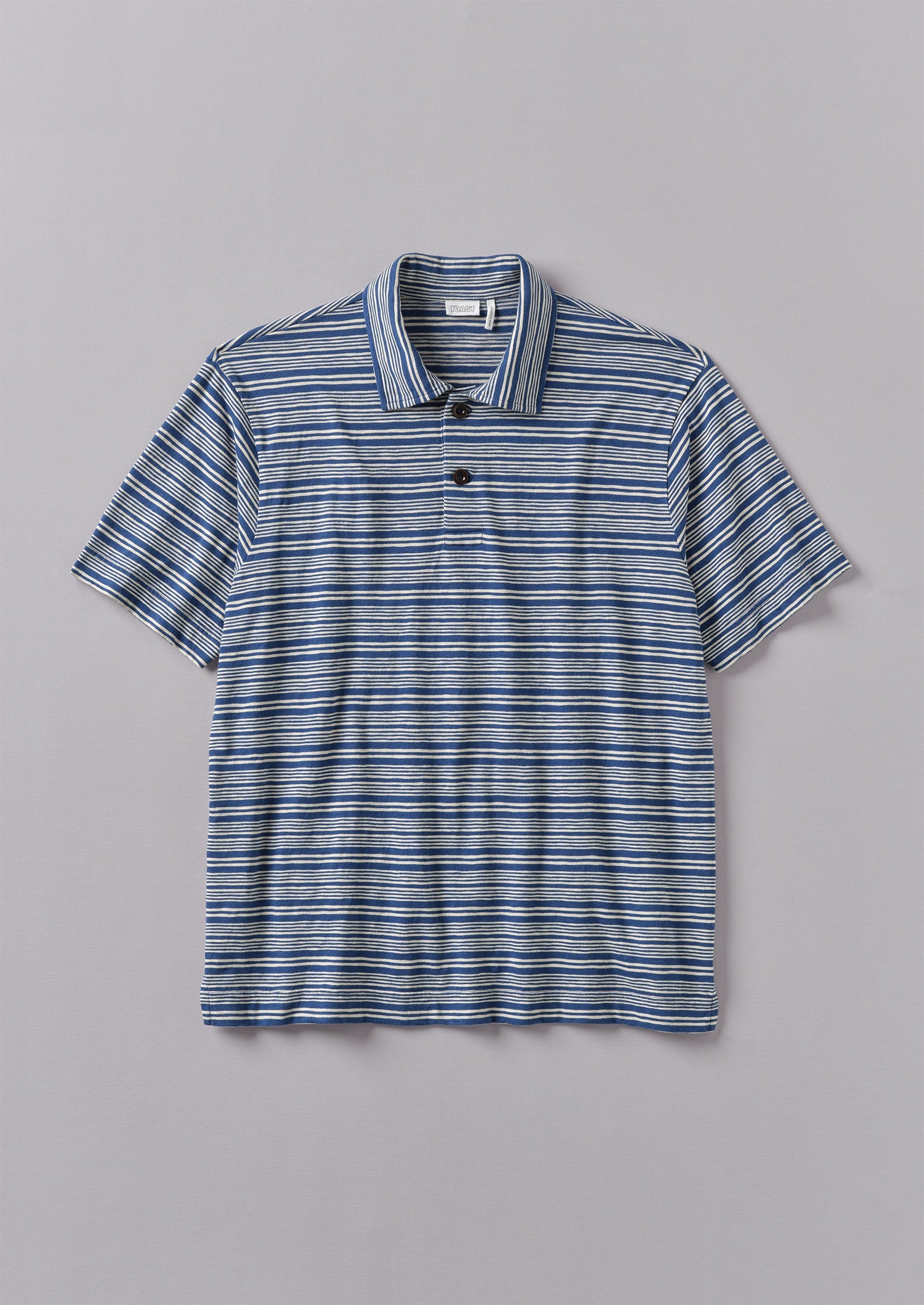 Stripe Organic Cotton Jersey Polo Shirt | Thistle/Putty