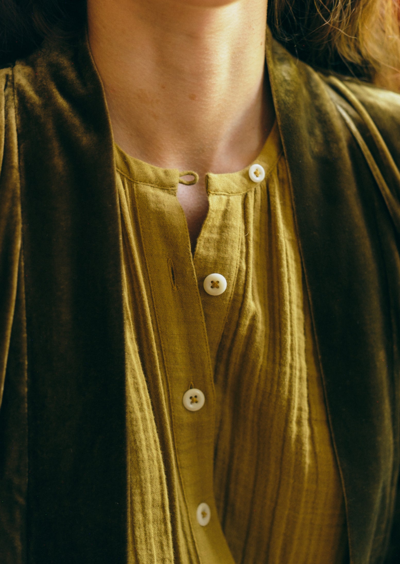 Crinkle Cotton Kaftan Nightdress | Soft Olive