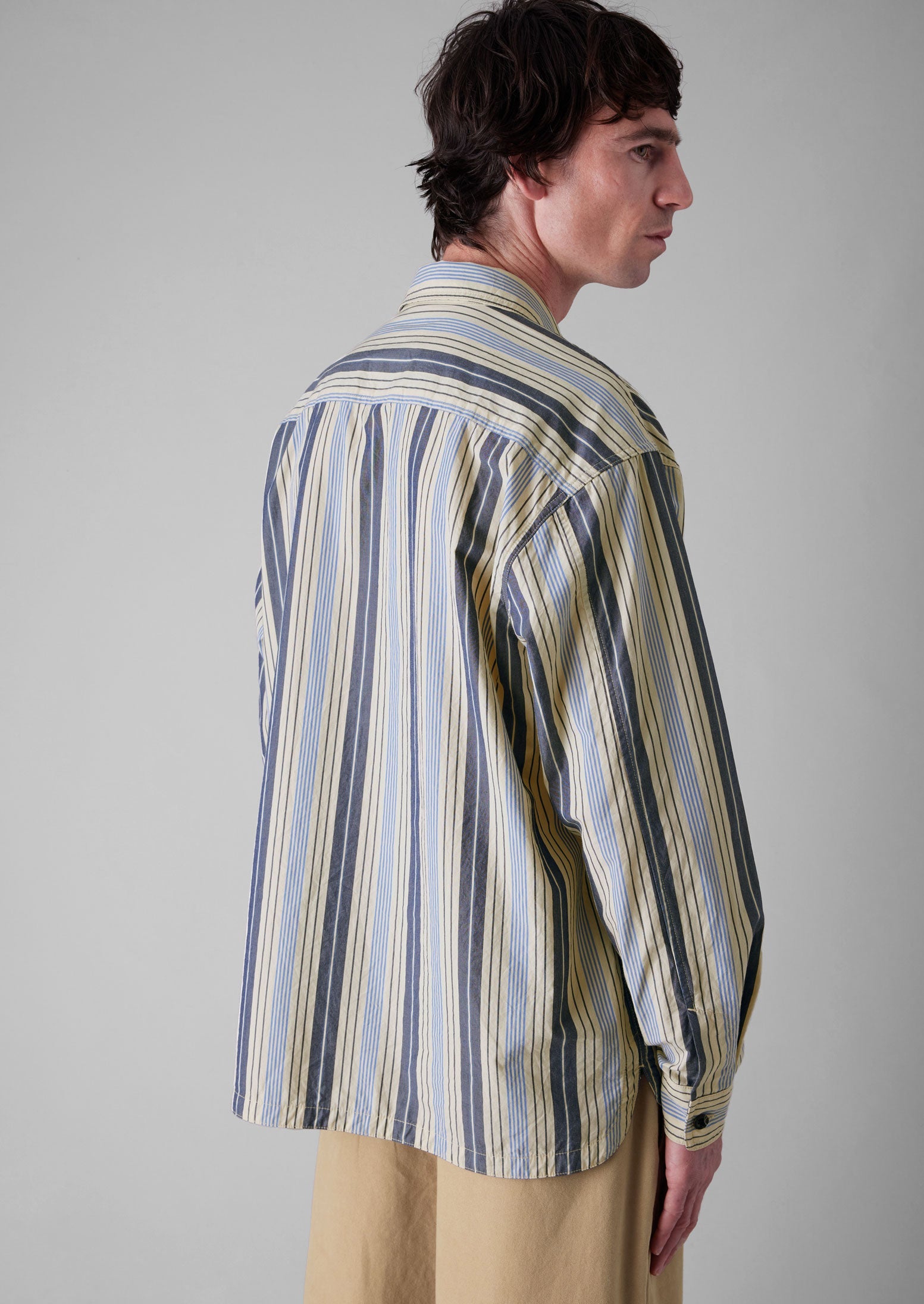 Half Placket Stripe Shirt | Ecru/Mixed Blues