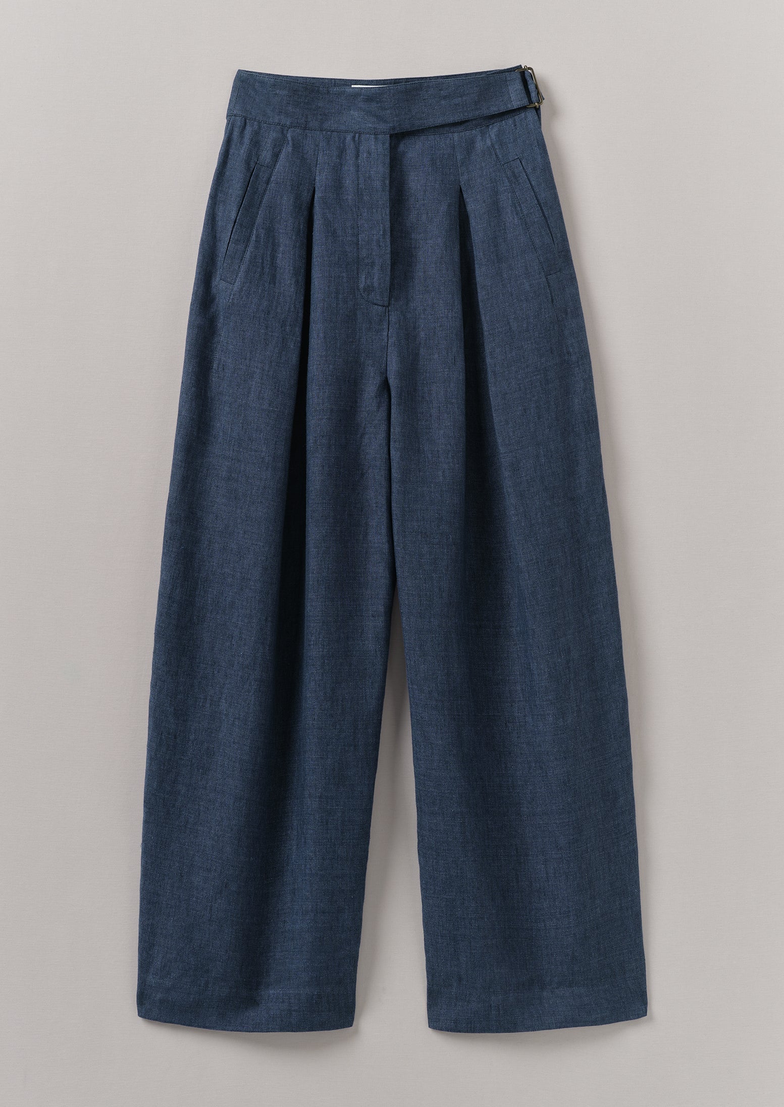 Belted Linen Wide Leg Pants | Denim Blue