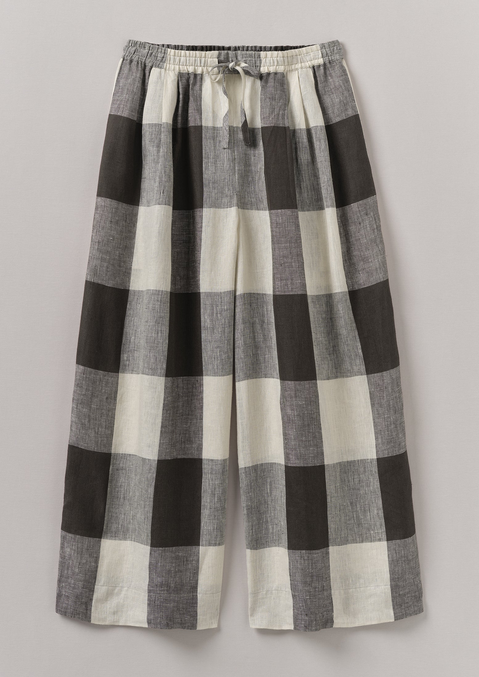 Macro Gingham Lightweight Linen Pants | Ecru/Charcoal