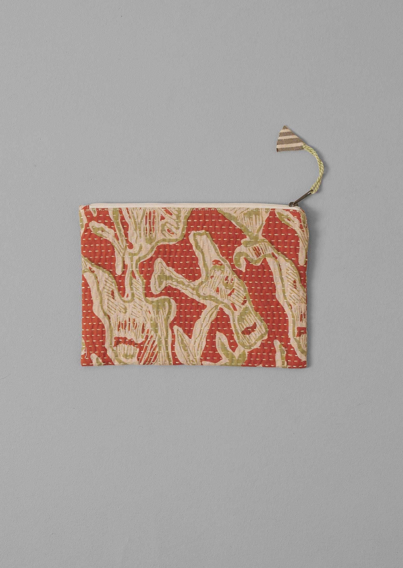 Remnant Fabric Kantha Pouch | Mango/Kelp