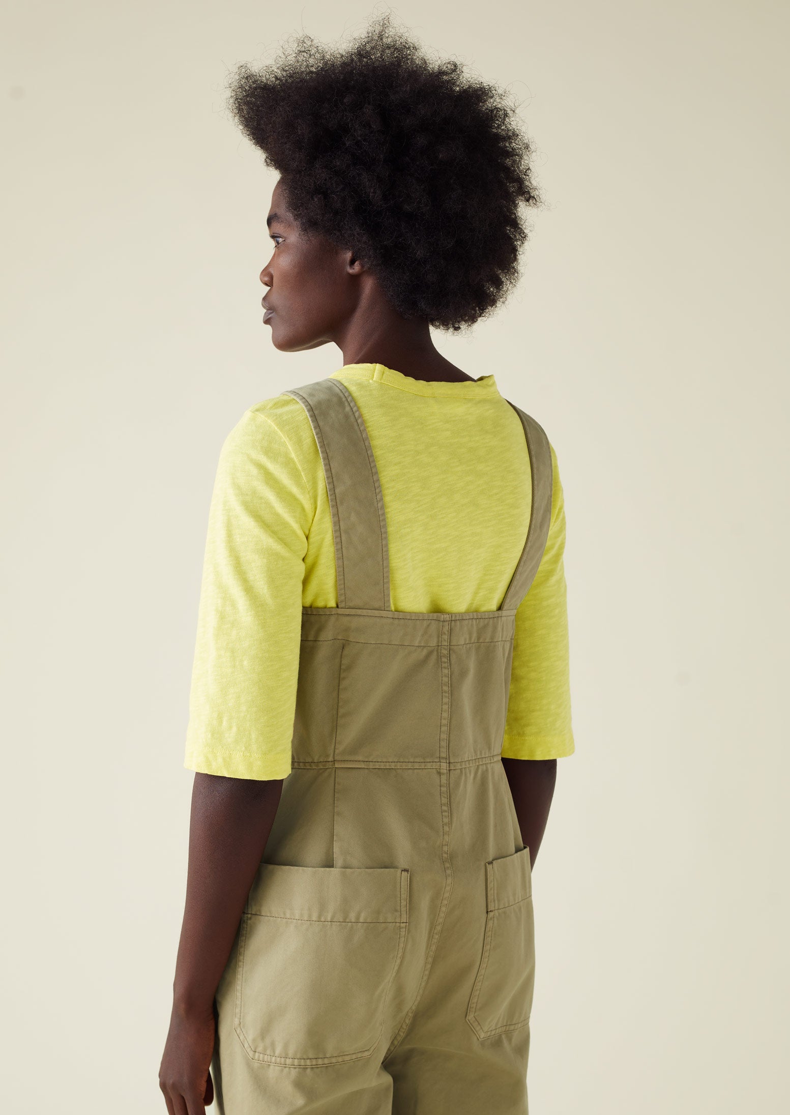 Herringbone Cotton Dungarees | Stone