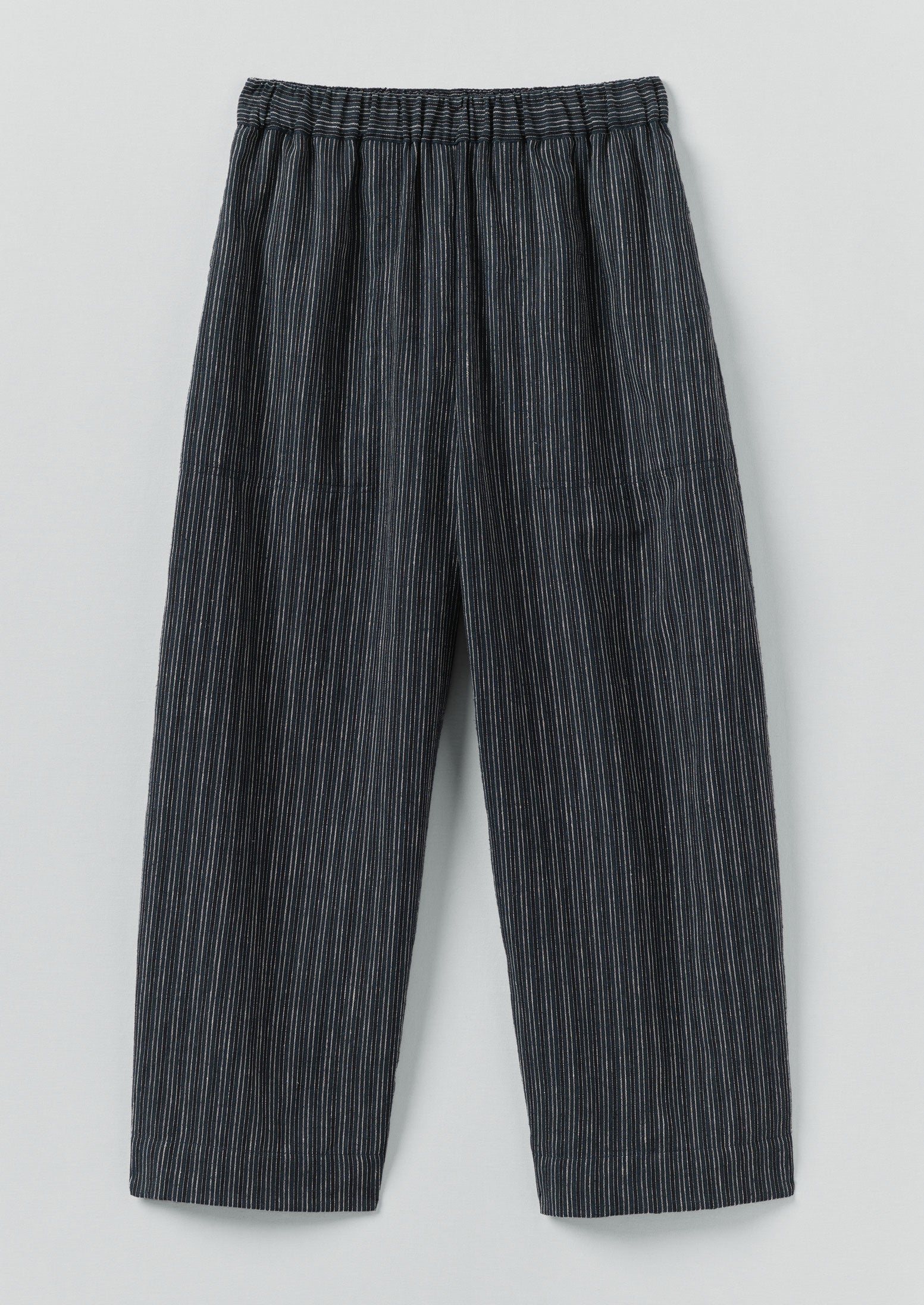 Stripe Linen Cotton Barrel Leg Pants | Shadow Blue/Black