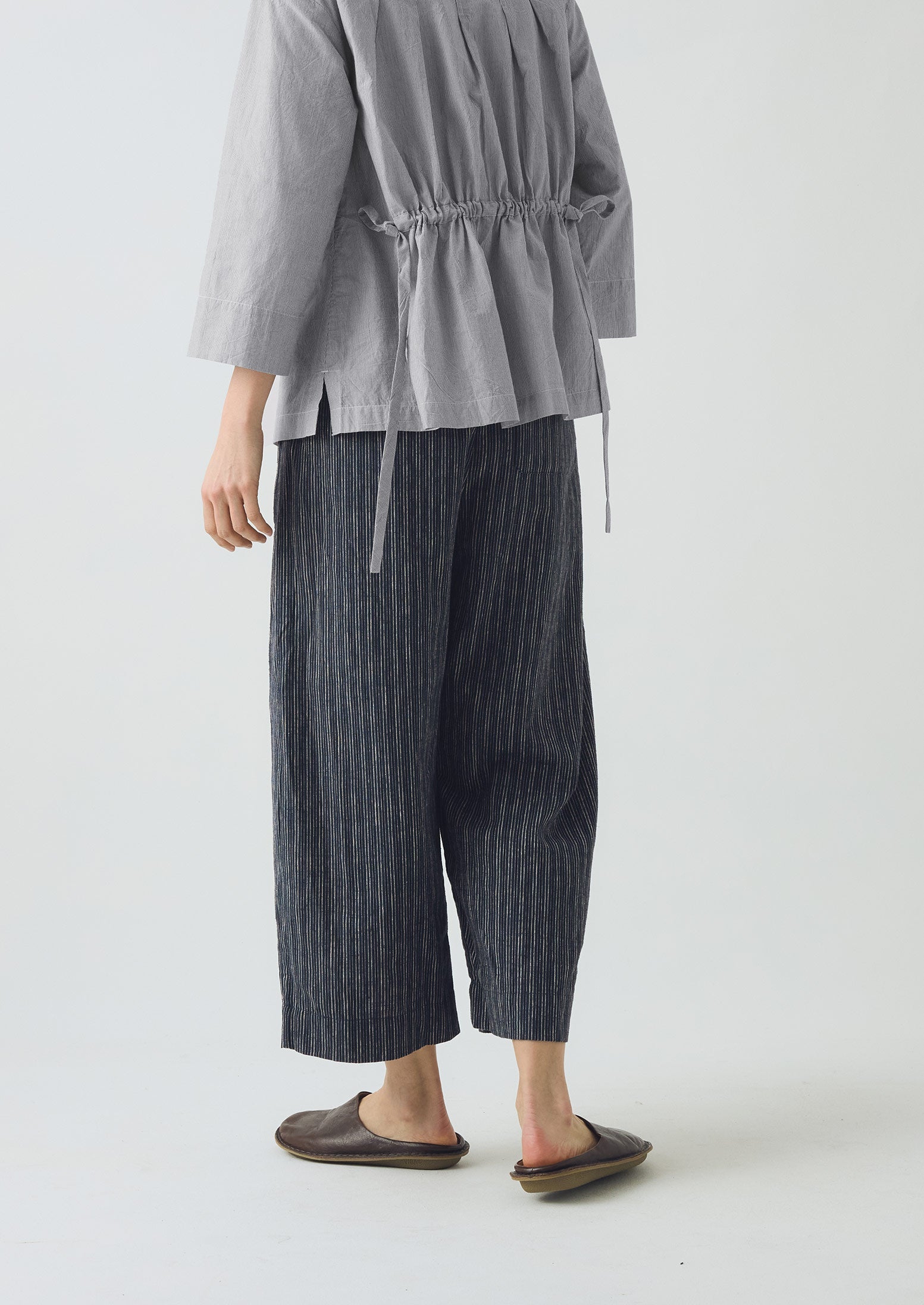 Stripe Linen Cotton Barrel Leg Pants | Shadow Blue/Black